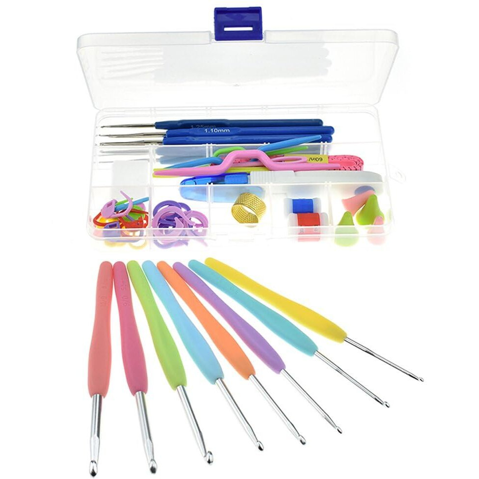 Maharsh 52/86 Pcs Crochet Hook Set 16 Sizes 0.6mm-6mm(L) Ergonomic Soft Grip Handles Crochet Needles Kit with Plastic box for Arthritic Hands, Crochet Starter Kit for Beginners (SET of 52PCS)