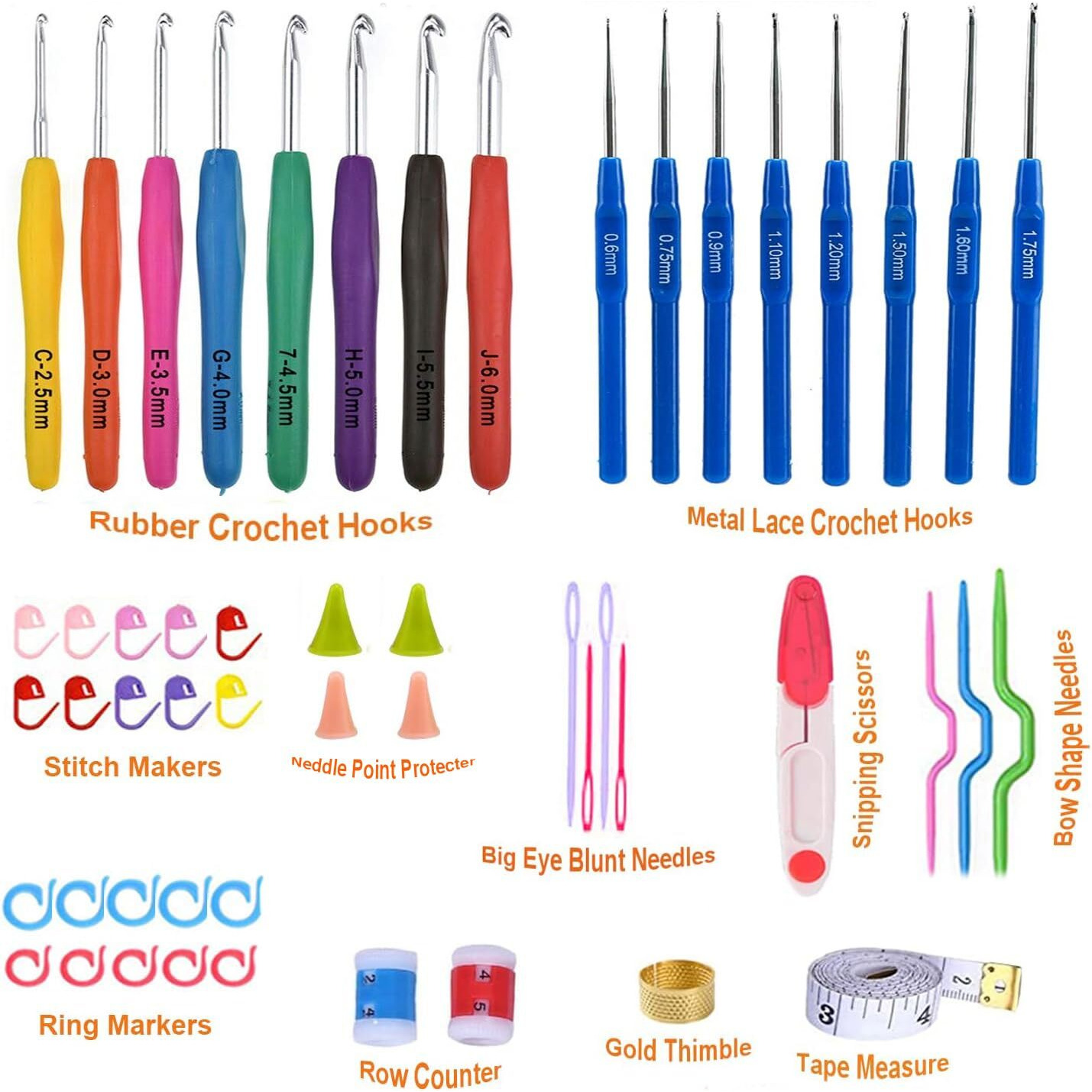 Maharsh 52/86 Pcs Crochet Hook Set 16 Sizes 0.6mm-6mm(L) Ergonomic Soft Grip Handles Crochet Needles Kit with Plastic box for Arthritic Hands, Crochet Starter Kit for Beginners (SET of 52PCS)