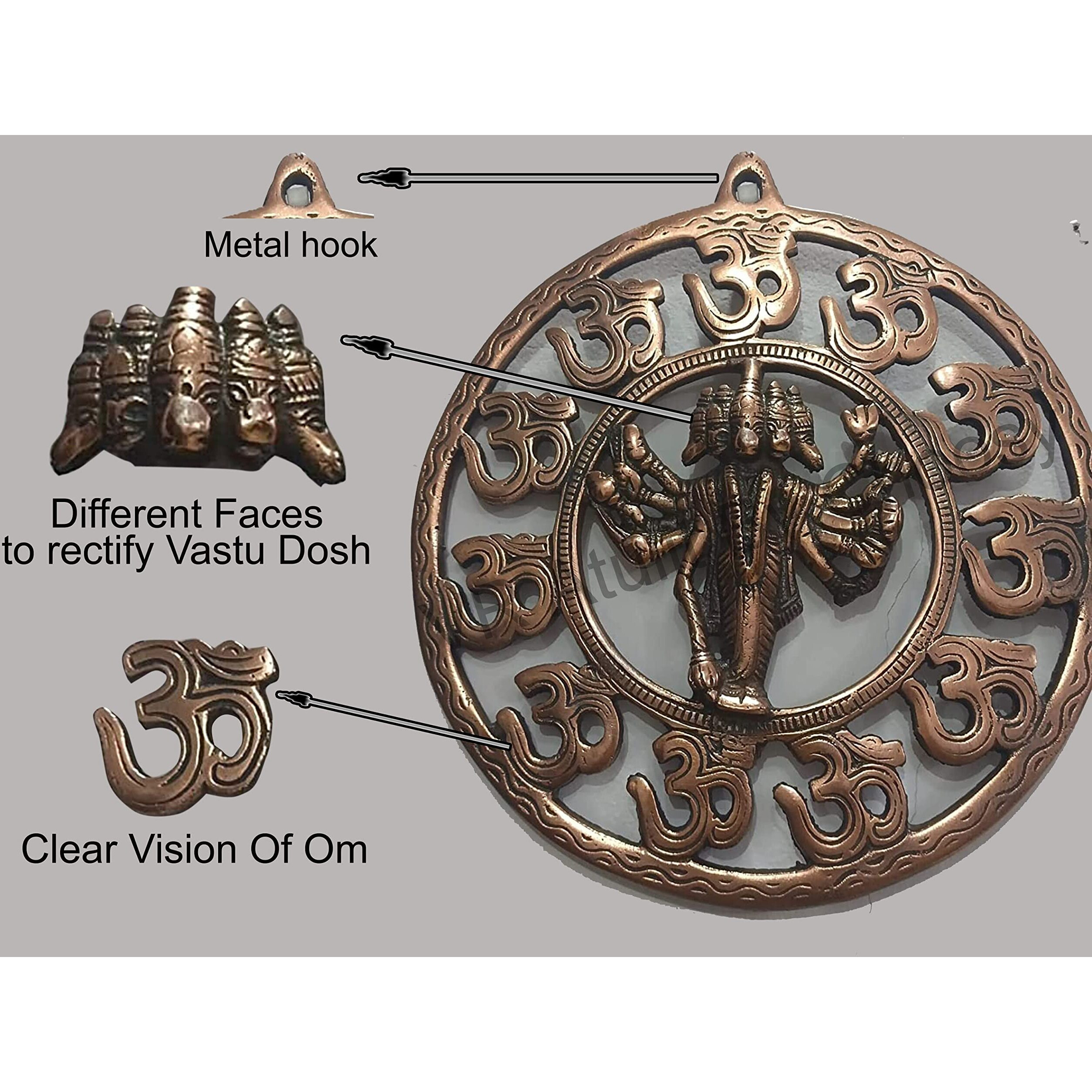 VR ATULIT BY CHOOSY Mantra Hindu God Sri Panchmukhi Hanuman Brass Door Wall Hanging Showpiece, Puja Room, Meditation, Prayer, Office, Temple (Brown)