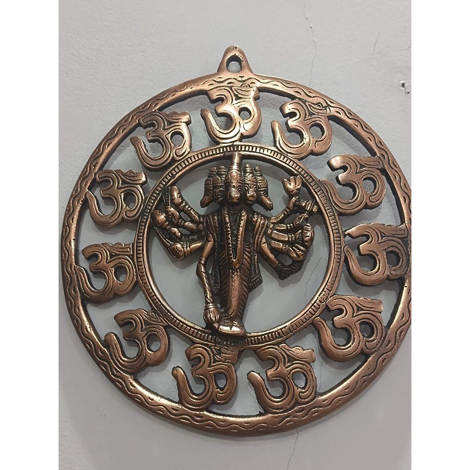 VR ATULIT BY CHOOSY Mantra Hindu God Sri Panchmukhi Hanuman Brass Door Wall Hanging Showpiece, Puja Room, Meditation, Prayer, Office, Temple (Brown)
