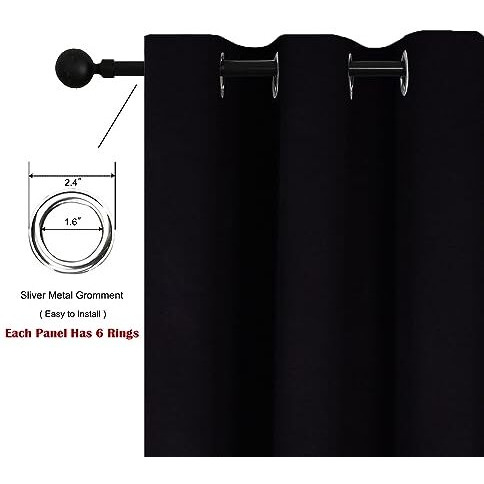 HOMEMONDE 100% Blackout Curtains with Stainless Steel Eyelets - Door 7 Feet Curtain, Thermal Insulated, Fully Heavy Blackouts - Set of 2, Black