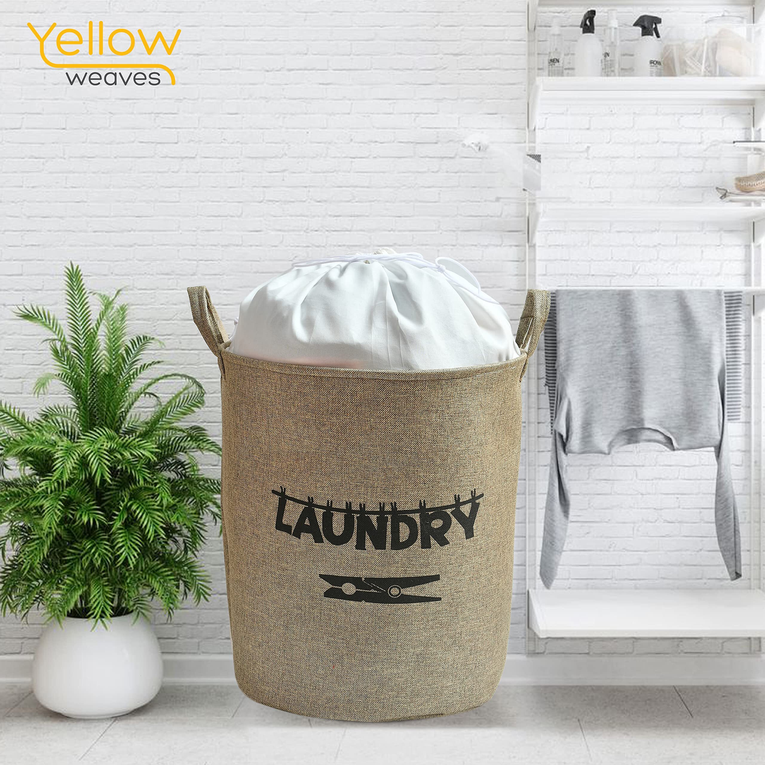 Yellow Weaves Laundry Bag/Basket For Dirty Clothes, Storage Bag Collapsible, 63 L(Cotton, Brown)