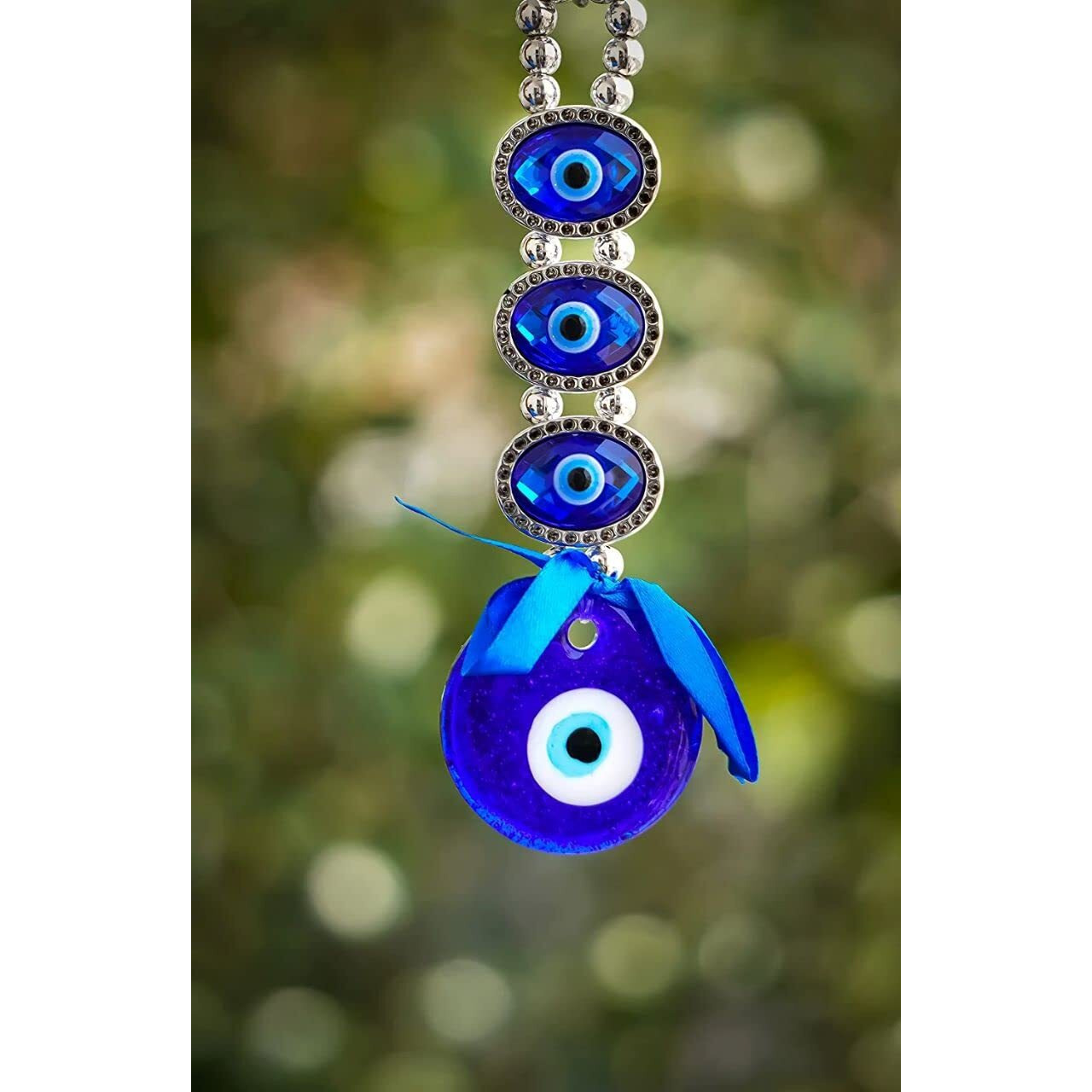 DT DECTONE Plastic Turkish Evil Eye Nazar Battu Hanging For Home And Car Protection And Prosperity 3 (Eyes), Multicolour, Pack Of 1
