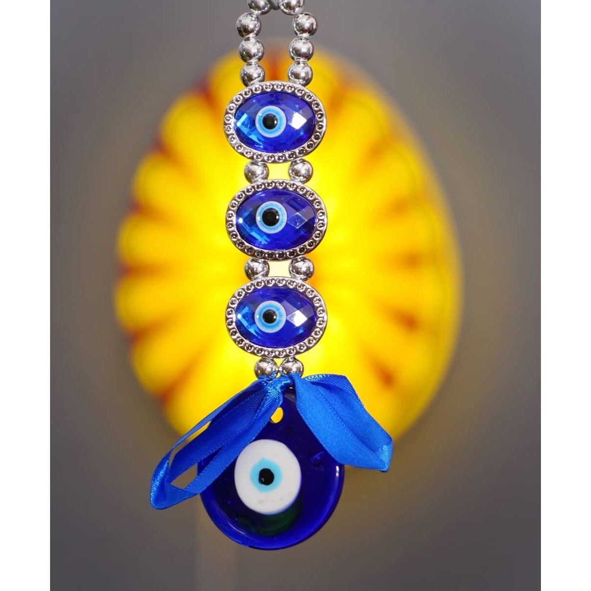 DT DECTONE Plastic Turkish Evil Eye Nazar Battu Hanging For Home And Car Protection And Prosperity 3 (Eyes), Multicolour, Pack Of 1