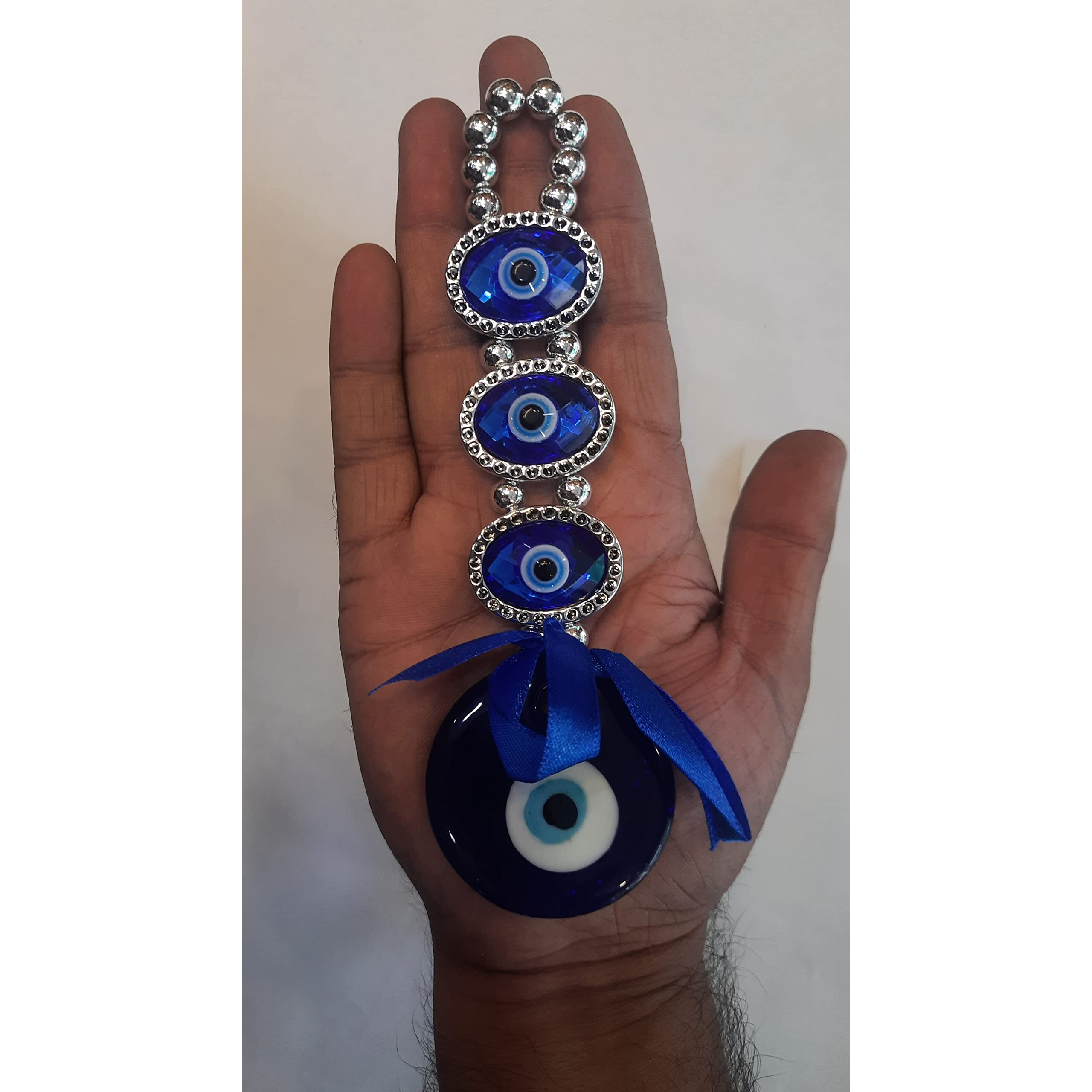 DT DECTONE Plastic Turkish Evil Eye Nazar Battu Hanging For Home And Car Protection And Prosperity 3 (Eyes), Multicolour, Pack Of 1