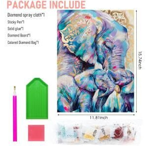HASTHIP Elephant Diamond Painting Kit with Round Diamonds, 5D Diamond Painting Kit for Adults & Kids, 30 X 40cm Full Drill Elephant Gem Art Painting Kit for Home Wall Decor Gifts (12x16inch)