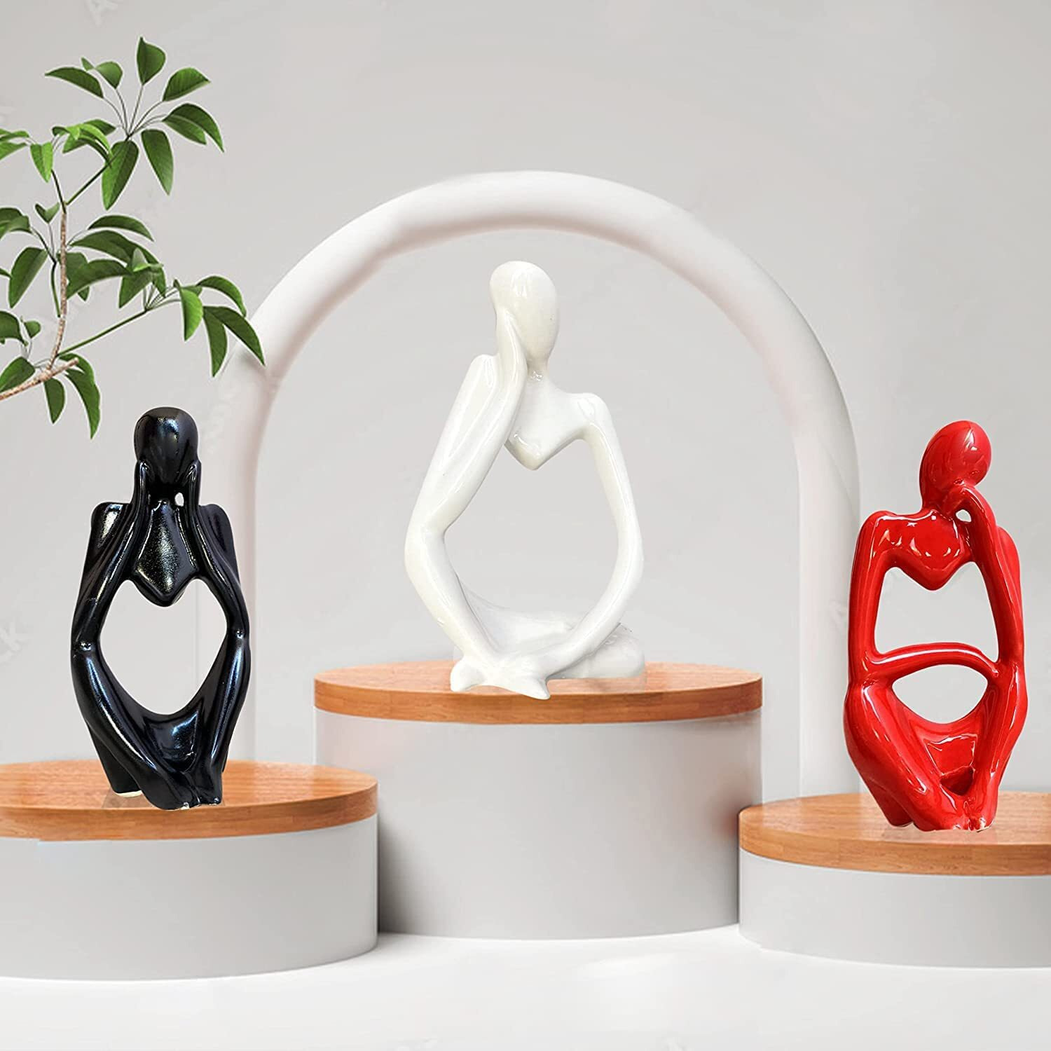Xtore Thinker Decoreative Statues for Home Decor (Pack of 3, Black, Red & White)