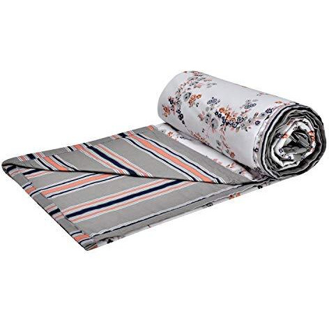 Trance Home Linen Pure Cotton Reversible Dohar Single Bed Size | AC Blanket Comforter | Soft Light-Weight Bed Blanket (56 x 88 inch, Grey Peach, Pack of 1)