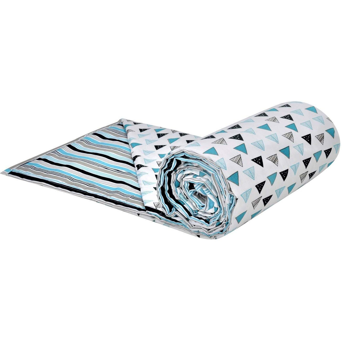 Trance Home Linen Pure Cotton Reversible Dohar Single Bed Size | AC Blanket Comforter | Soft Light-Weight Bed Blanket (56 x 88 inch, Blue Black Triangles, Pack of 1)