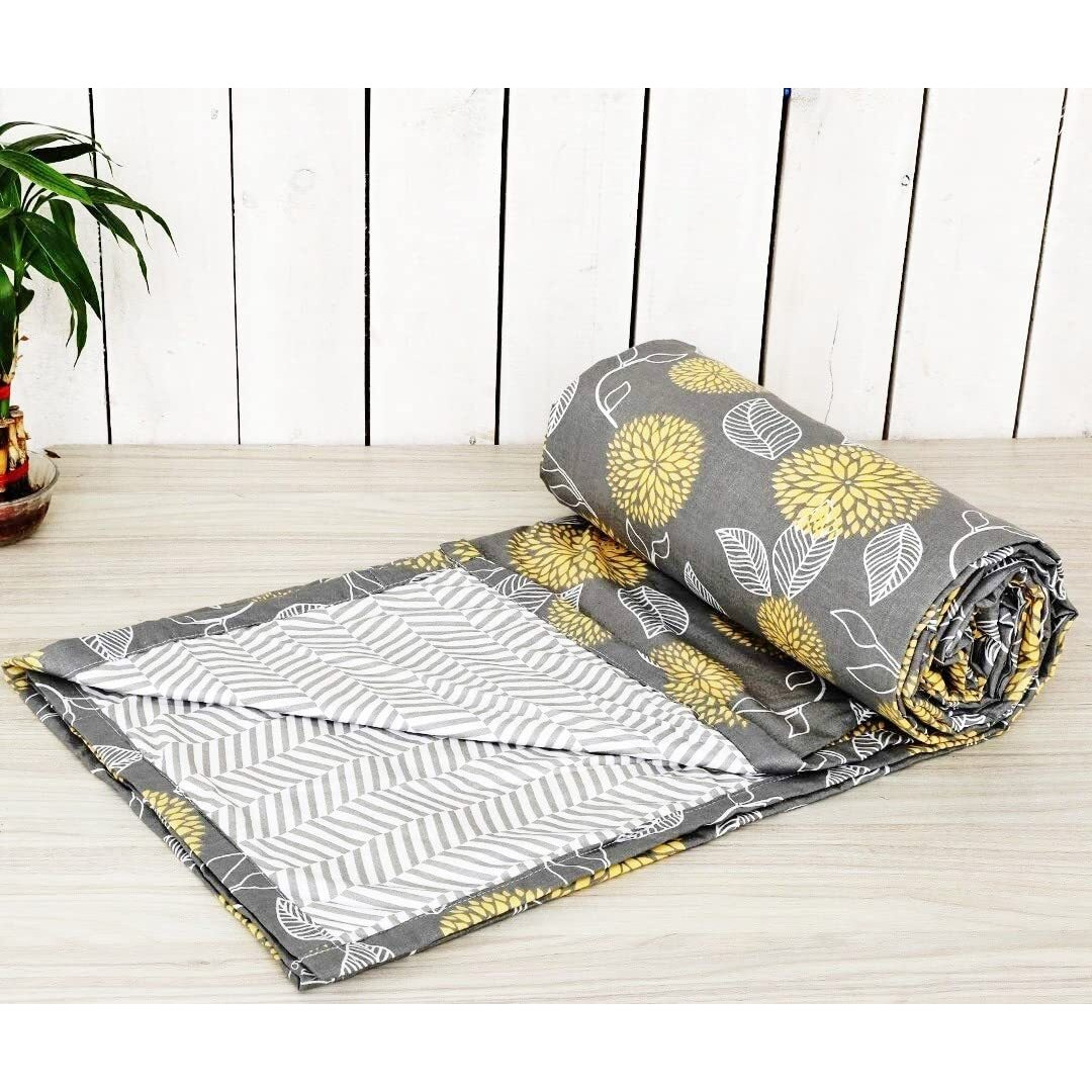 Trance Home Linen Pure Cotton Reversible Dohar Single Bed Size | AC Blanket Comforter | Soft Light-Weight Bed Blanket (56 x 88 inch, Grey Yellow Abstract, Pack of 1)