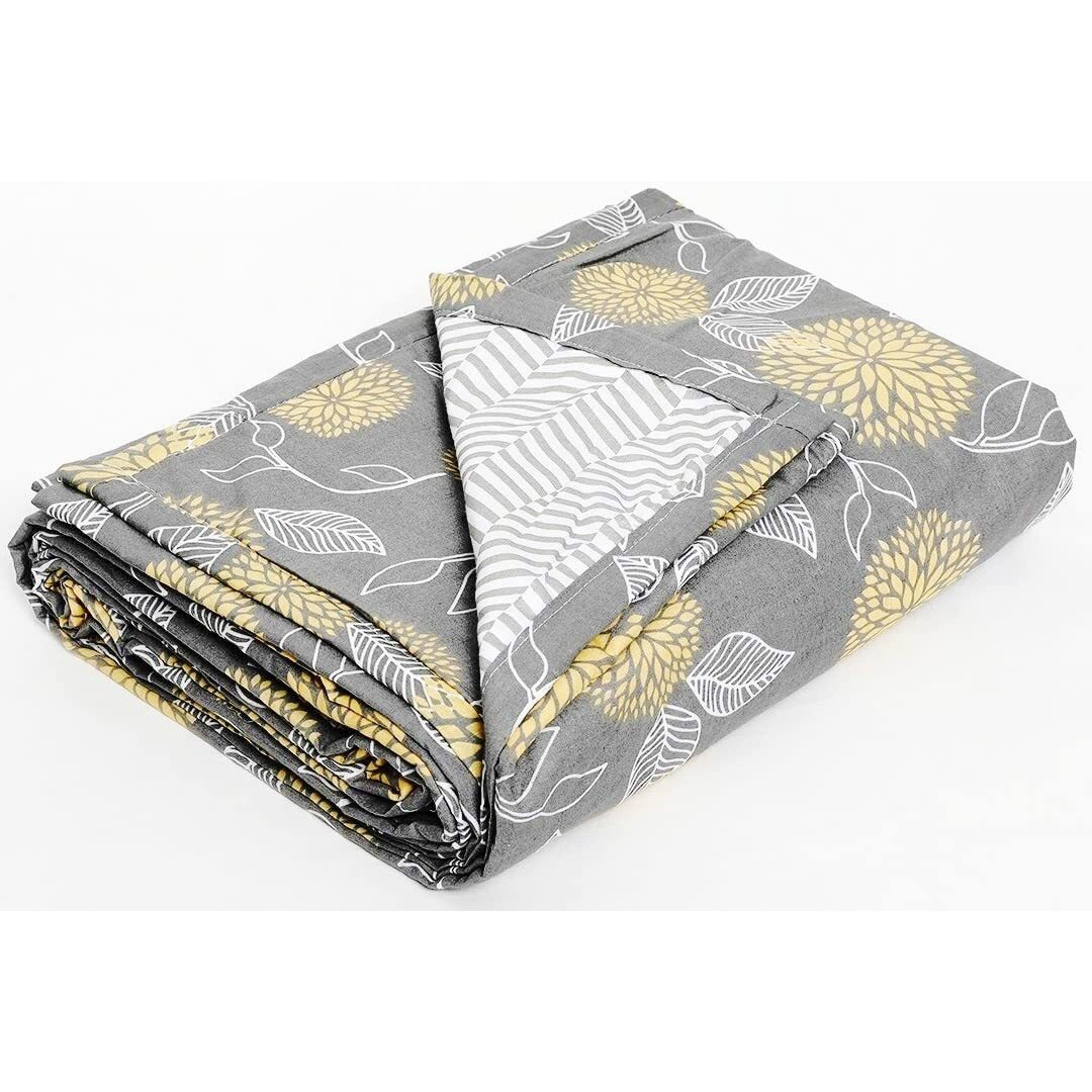 Trance Home Linen Pure Cotton Reversible Dohar Single Bed Size | AC Blanket Comforter | Soft Light-Weight Bed Blanket (56 x 88 inch, Grey Yellow Abstract, Pack of 1)