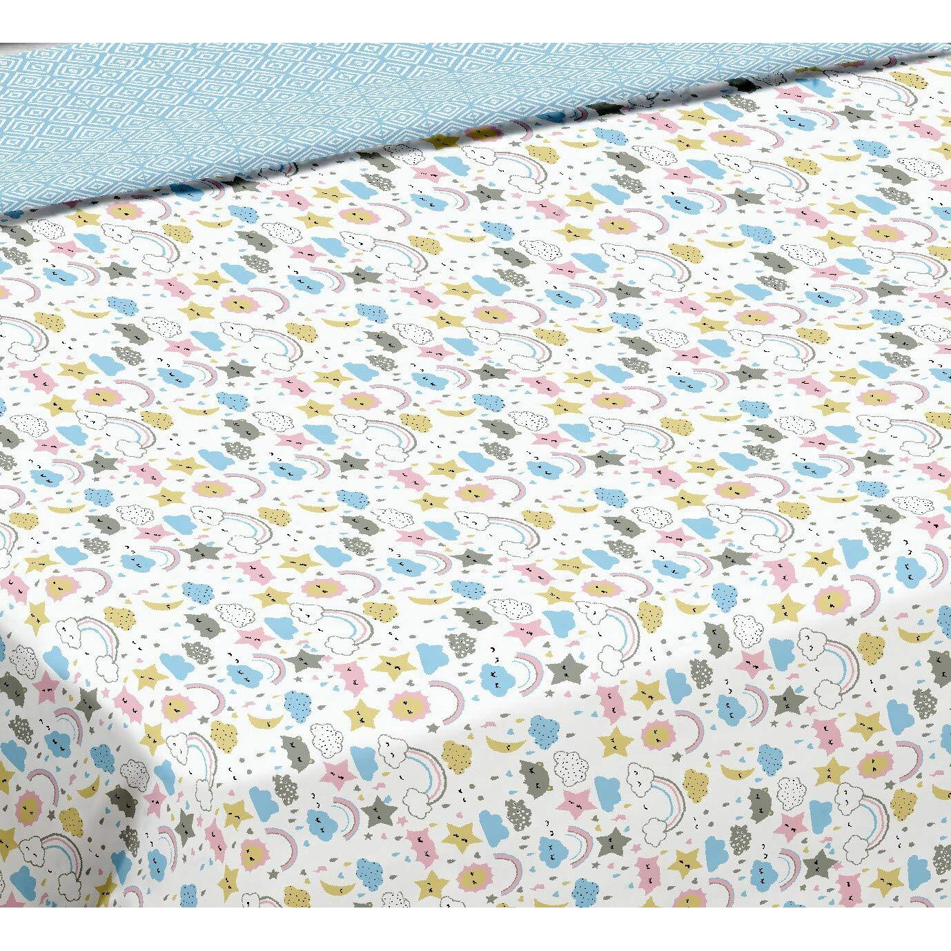 Trance Home Linen Pure Cotton Reversible Dohar Single Bed Size | AC Blanket Comforter | Soft Light-Weight Bed Blanket (56 x 88 inch, Summer Dreams Blue, Pack of 1)