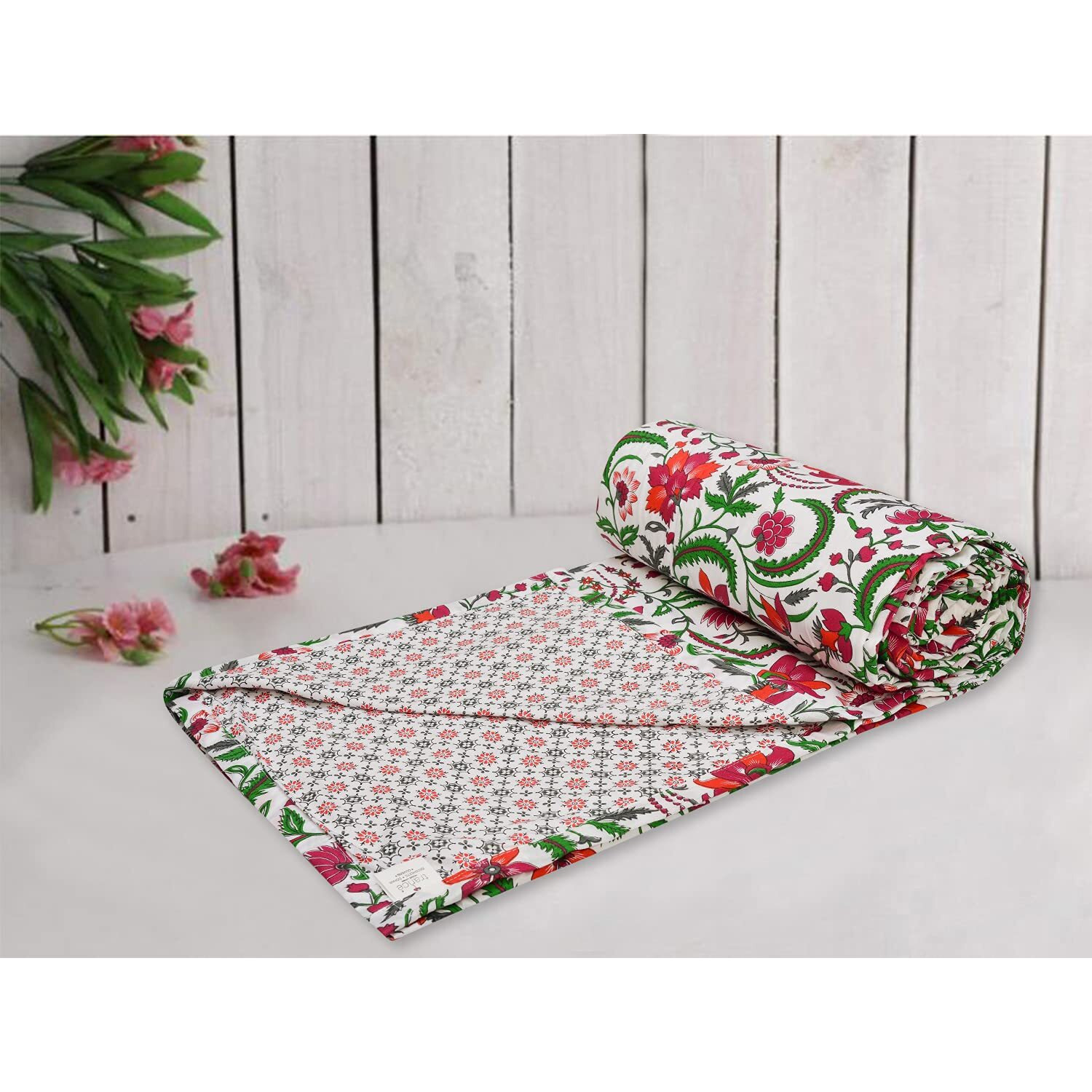 Trance Home Linen Pure Cotton Reversible Dohar Single Bed Size | AC Blanket | Soft Light-Weight Bed Blanket (56 x 88 inch, Firdausi Red, Pack of 1)