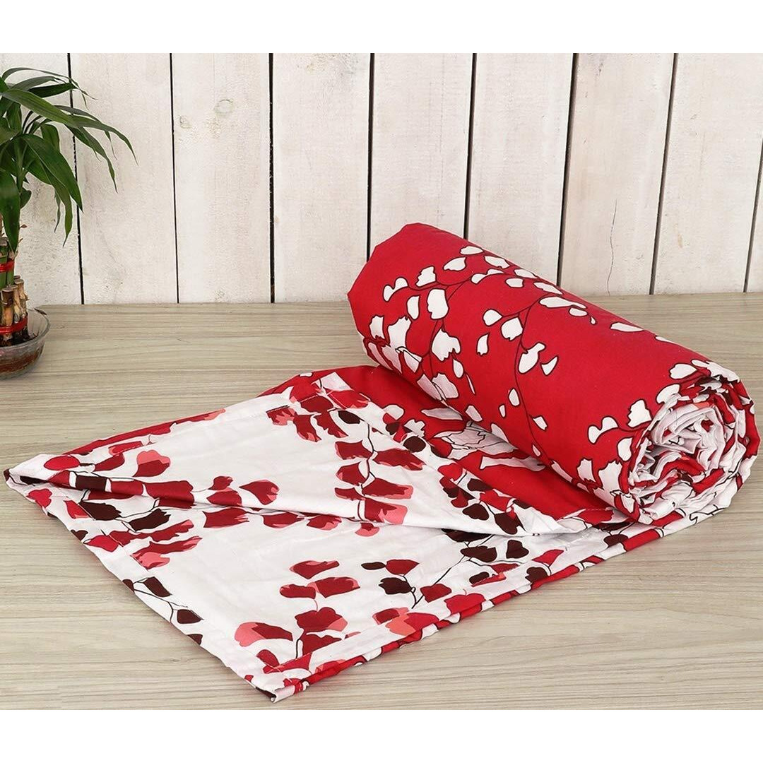 Trance Home Linen Pure Cotton Reversible Dohar Single Bed Size | AC Blanket Comforter | Soft Light-Weight Bed Blanket (56 x 88 inch, Red White, Pack of 1)