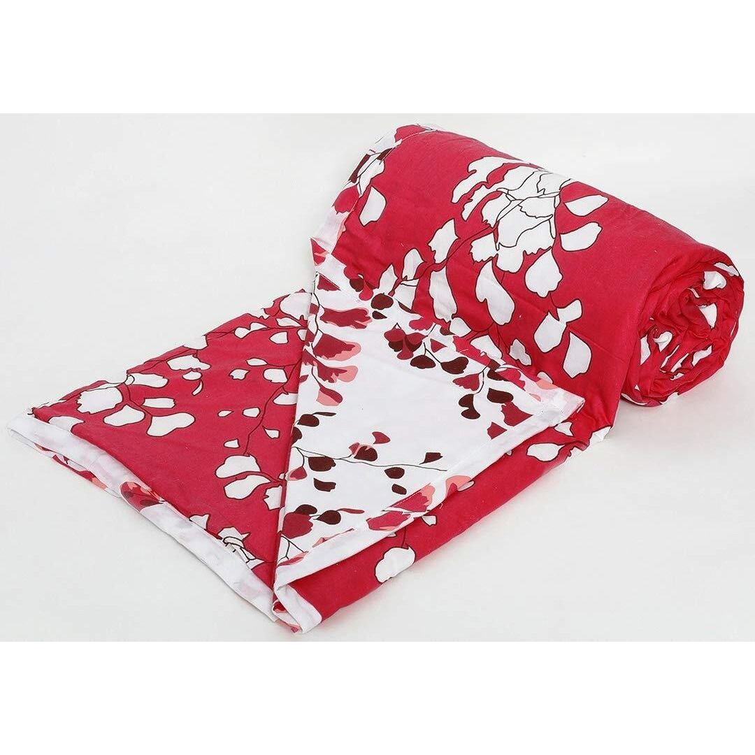 Trance Home Linen Pure Cotton Reversible Dohar Single Bed Size | AC Blanket Comforter | Soft Light-Weight Bed Blanket (56 x 88 inch, Red White, Pack of 1)