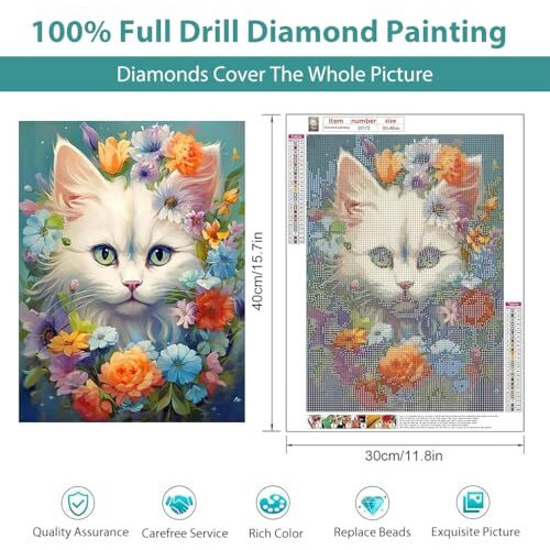 HASTHIP Enchanting White Cat 5D Diamond Painting Kit, Includes Colorful Diamonds, Tools & Accessories, Very Suitable for Home Leisure and Wall Decoration, Ideal for Adults & Kids (12x16inch)