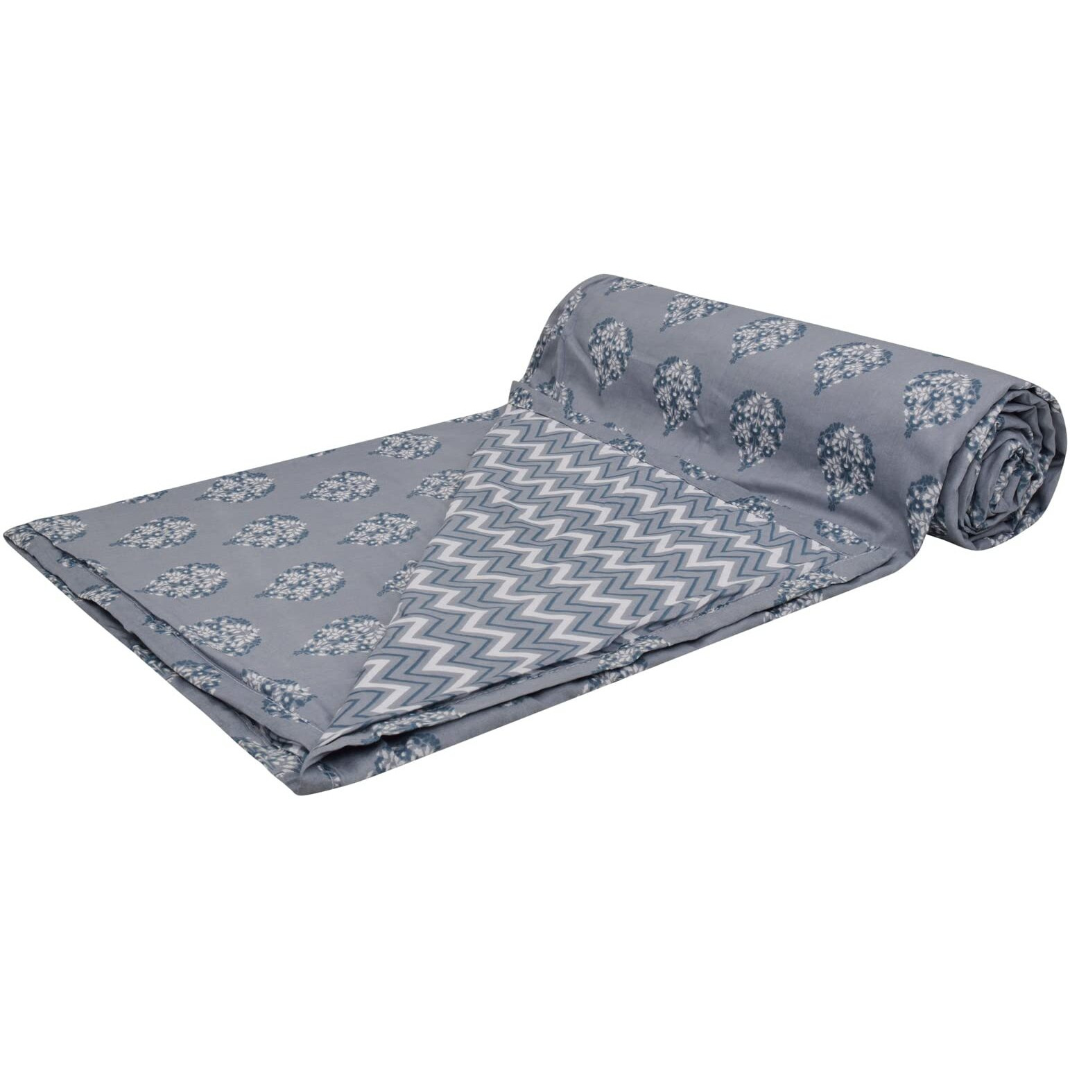 Trance Home Linen Pure Cotton Reversible Dohar Single Bed Size | AC Blanket Comforter | Soft Light-Weight Bed Blanket (56 x 88 inch, Aurora Grey, Pack of 1)
