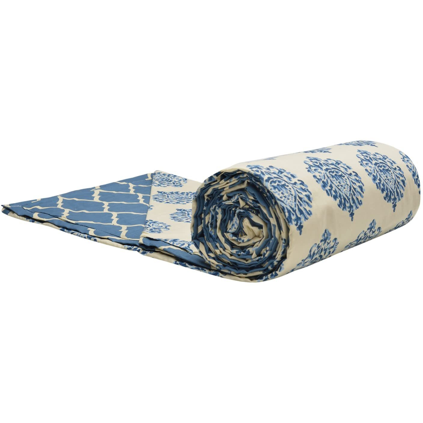 Trance Home Linen Pure Cotton Reversible Dohar Toddler Size | Cotton AC Quilt for Babies | Infants - New Born blanket | Soft Light-Weight Bed Blanket 0-4 Years kids (140cm x 100cm, Damask Blue)