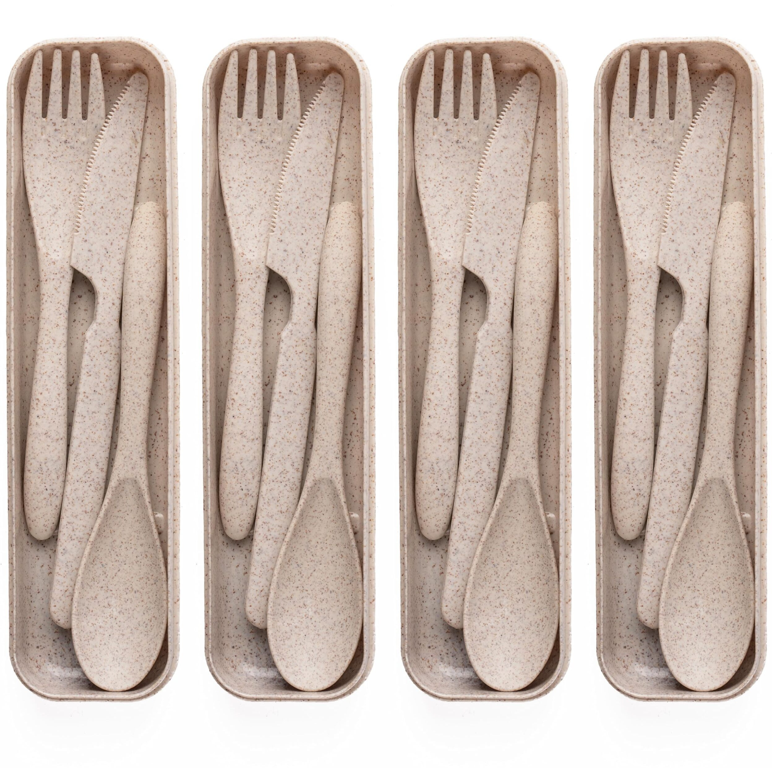 IRIDA NATURALS Unbreakable Wheat Straw Cutlery Set - Set of 4 (Soft Beige) Portable Fork and Spoon Set with Travel Case & Spoon Box for School, Reusable, Light Weight, EcoFriendly & Dishwasher Safe