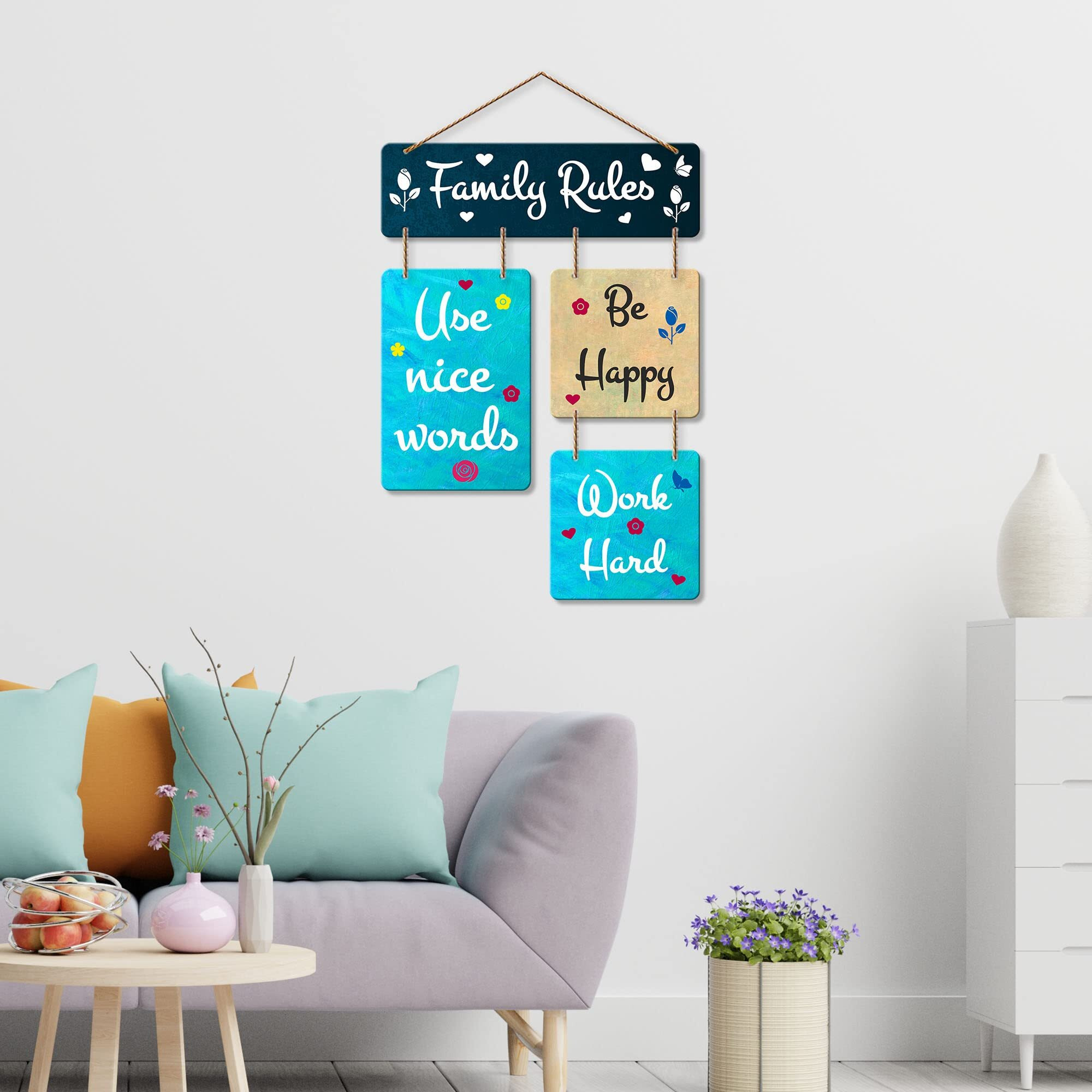 Art Vibes Family Rules Decorative Wall Art Mdf Wooden Wall Hanger For Living Room | Bedroom | Quotes Items | Wall Hanging For Home Decoration | Modern (Wh 6504N)