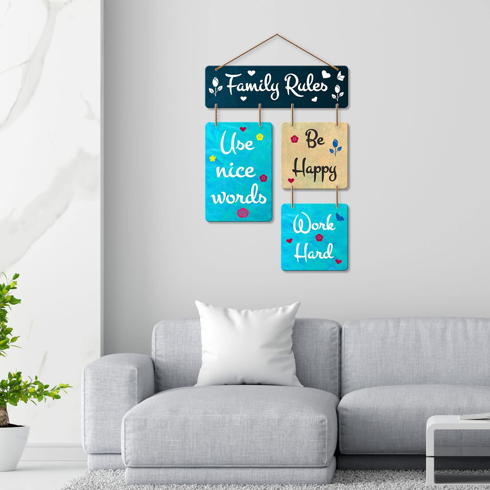 Art Vibes Family Rules Decorative Wall Art Mdf Wooden Wall Hanger For Living Room | Bedroom | Quotes Items | Wall Hanging For Home Decoration | Modern (Wh 6504N)