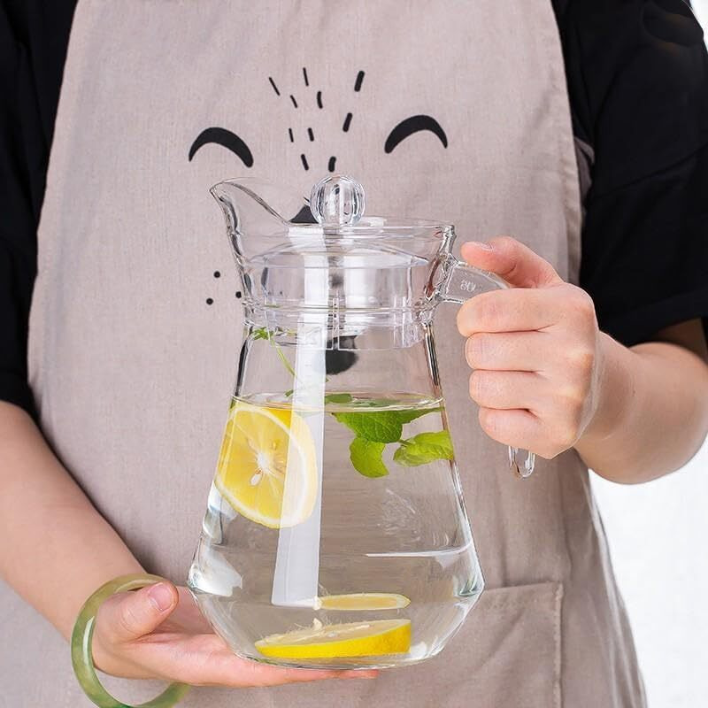 VILON Italian Premium 1300ml Glass Water Jug with Plastic Lid & Handle | 1.3L Transparent Beverage Carafe for Home, Office, Etc. | Pitcher for Serve Water, Milk, Juice, Beverage, Chaas, Cocktail