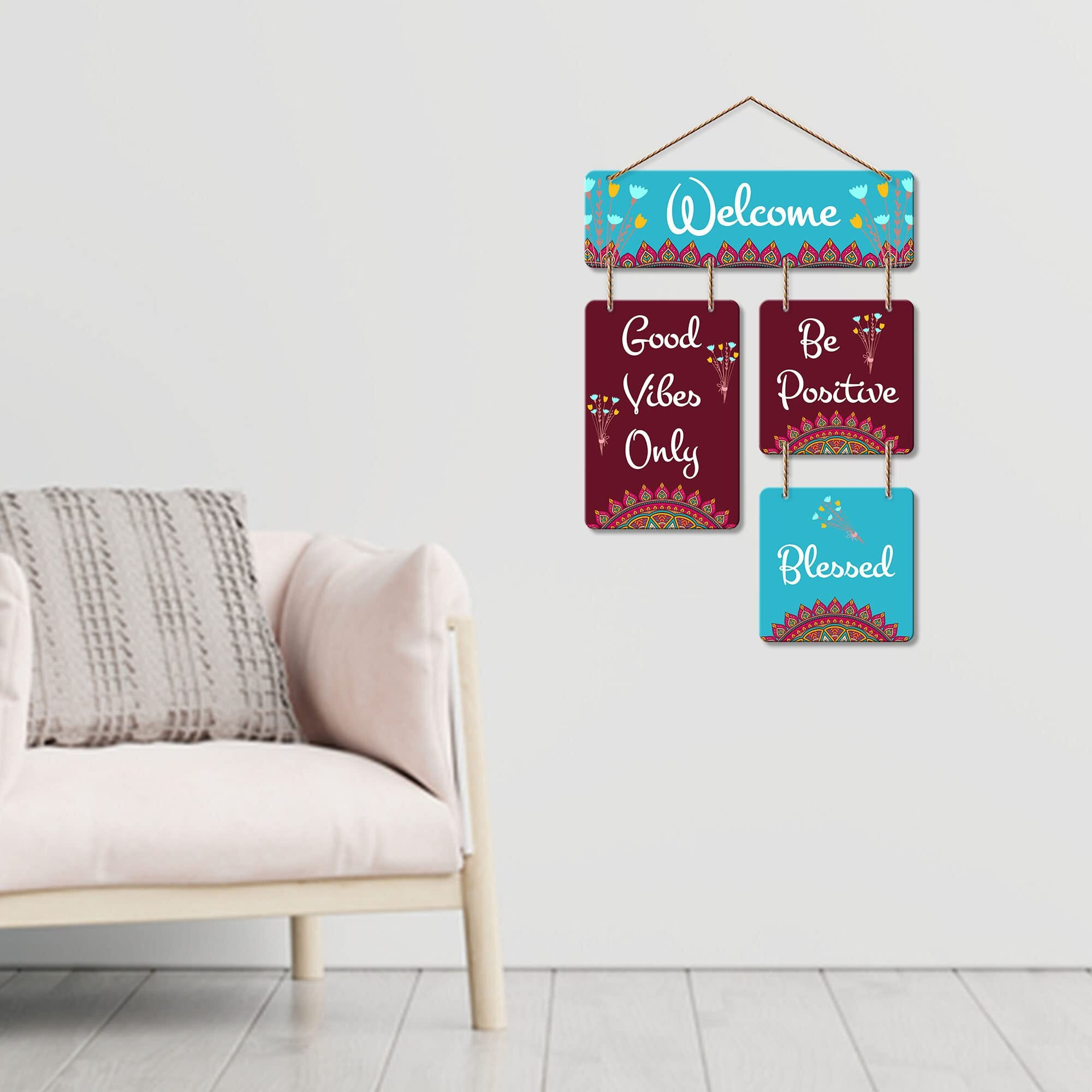 Art Vibes Welcome Quote Decorative Wall Art Mdf Wooden Wall Hanger For Living Room | Bedroom | Home Decor | Office | Gift| Wall Hanging For Home Decoration | Modern Art (Wh_6509N)