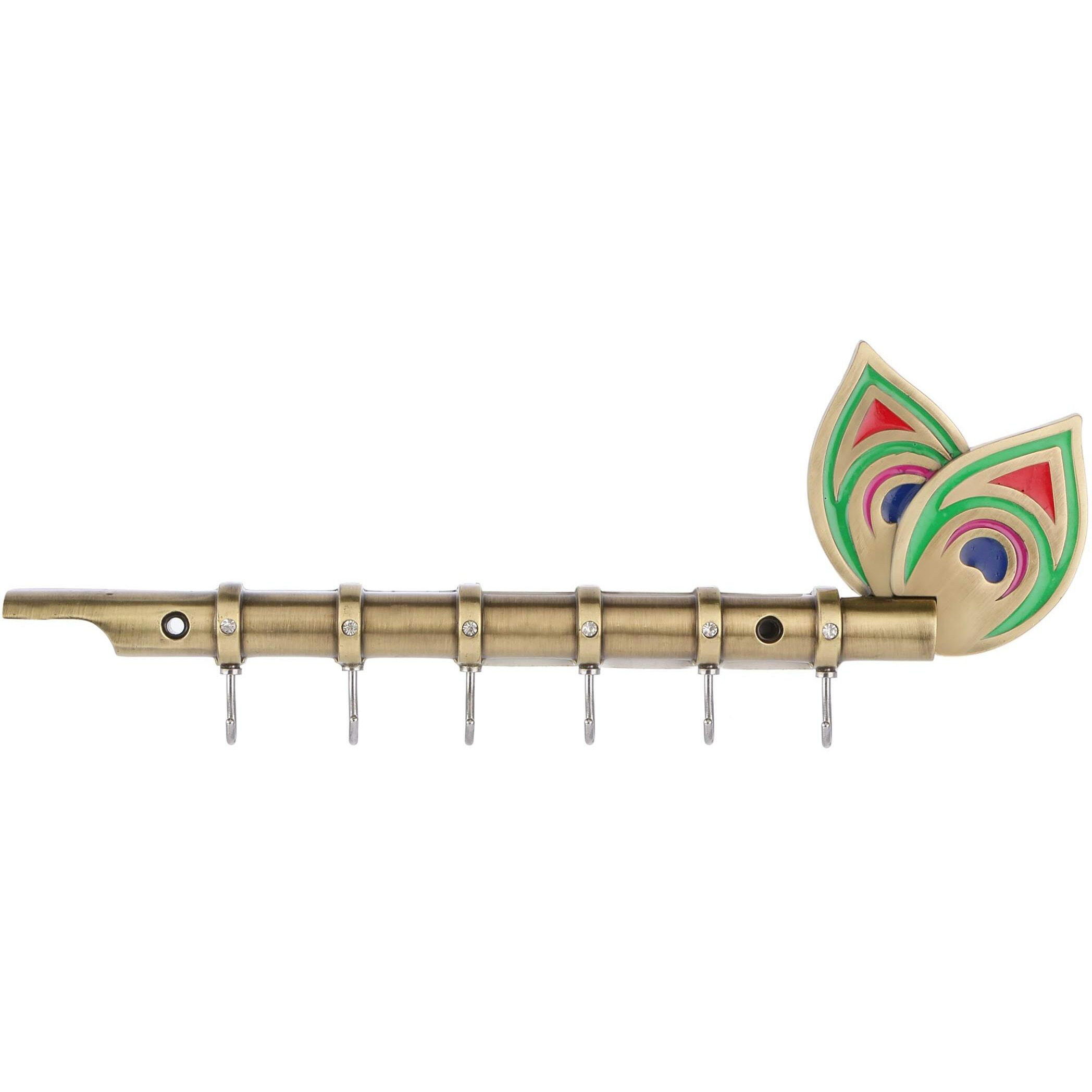 DOCOSS - Brass BIG Antique Flute 6 pin for Keys Hanger Hook,Wall Key Holder, Key Stand, Keys Rack Hook, Key Hanging Hooks