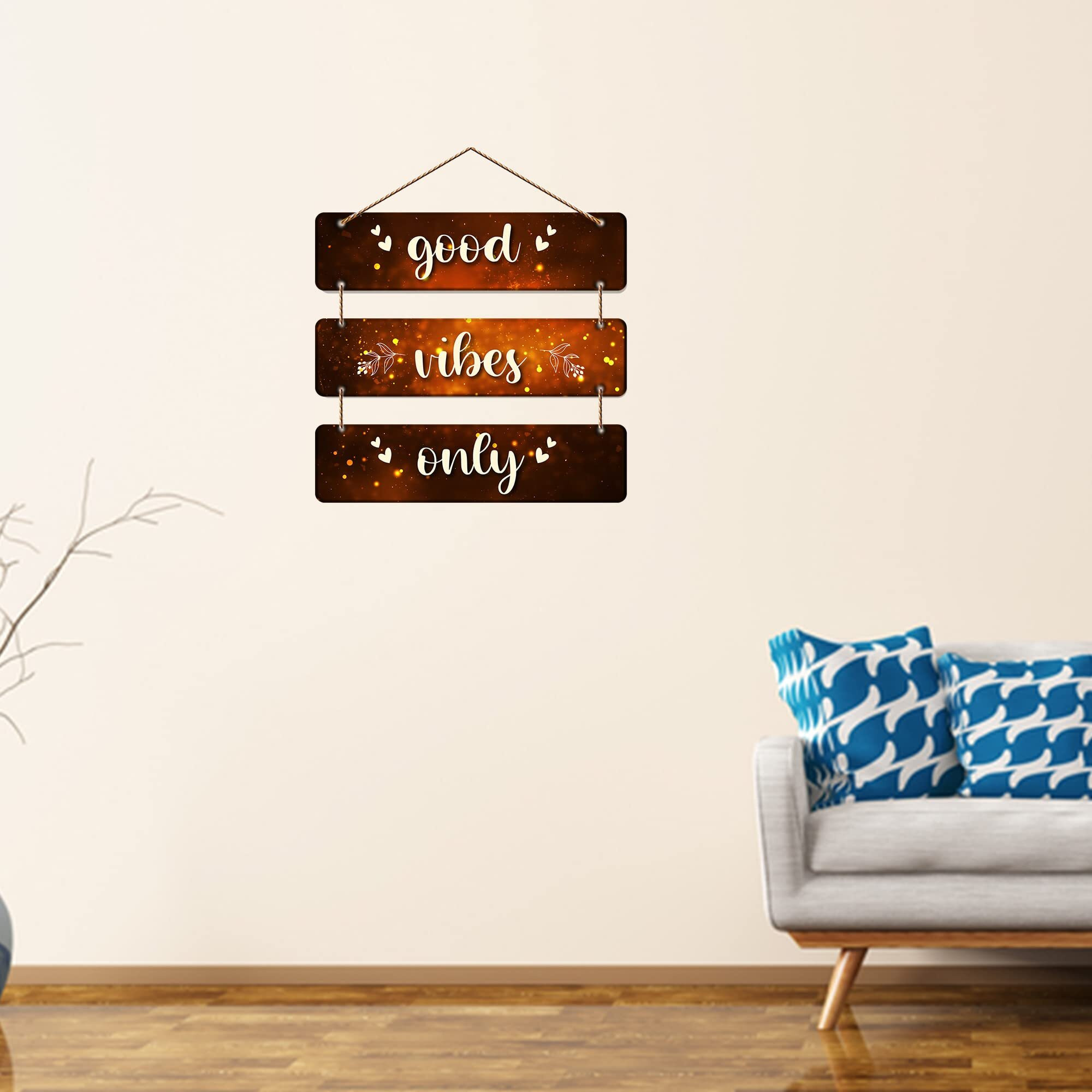 Art Vibes Good Vibes Only Wooden Wall Hanger For Home Decor | Office | Gifts | Bedroom | Living Room | Quotes Decorative Items | Wall Hangings For Home Decoration | Artworks (Wh_5301N)