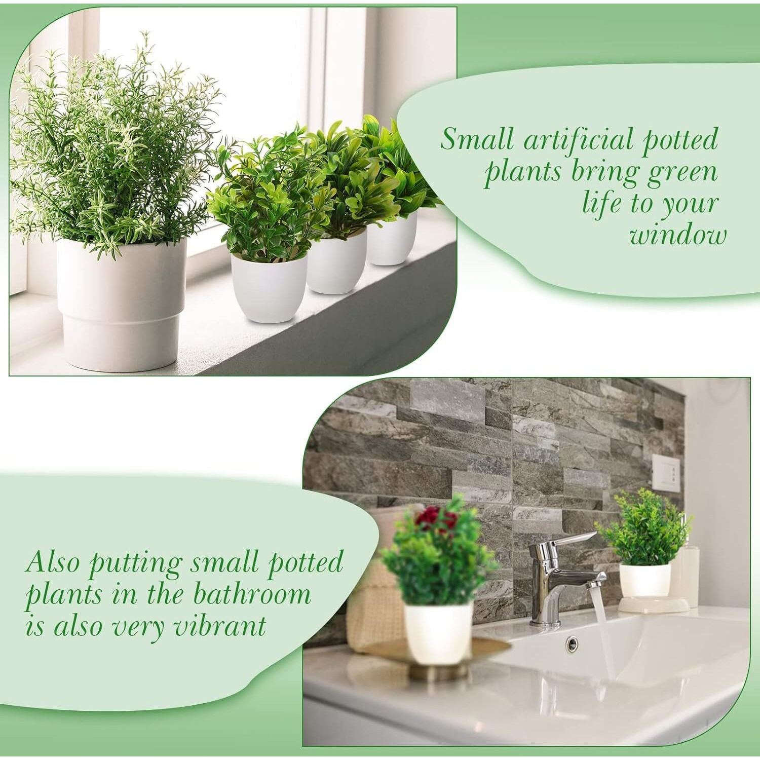 Dekorly Plastic Artificial Plants Small Fake Potted Plants, Mini Eucalyptus Potted Faux Decorative Grass Plant With White Pot For Home Decor, Indoor, Office, Desk, Shelf, Table Decoration|Pack Of 12