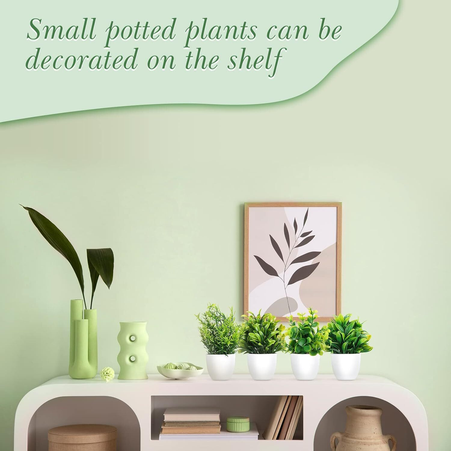 Dekorly Plastic Artificial Plants Small Fake Potted Plants, Mini Eucalyptus Potted Faux Decorative Grass Plant With White Pot For Home Decor, Indoor, Office, Desk, Shelf, Table Decoration|Pack Of 12