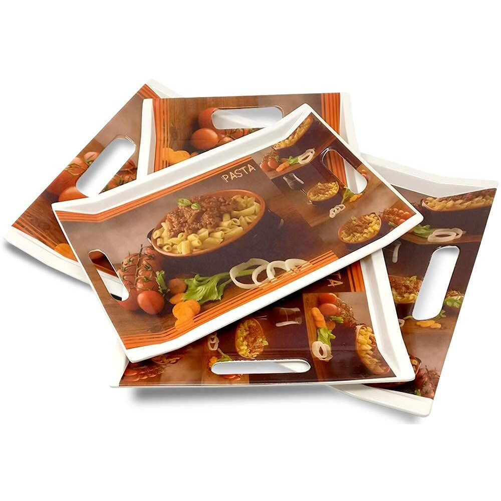 FEDOY Crystal Melamine Serving Tray, Set of 3 Villori Series (Multicolorcoloured, White | Small, Medium and Large Size Rectangular)