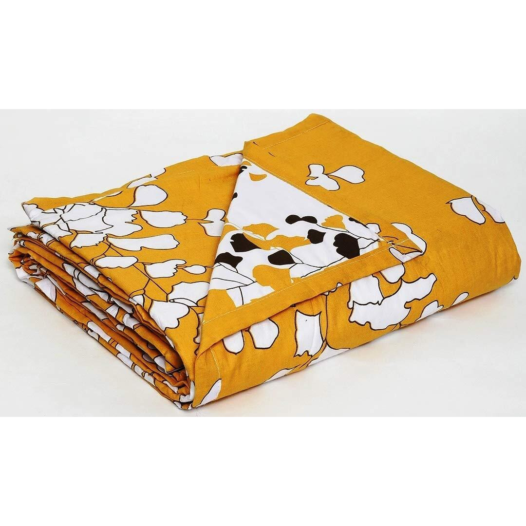 Trance Home Linen Pure Cotton Reversible Dohar Toddler Size | Cotton AC Quilt for Babies | Infants - New Born | Soft Light-Weight Bed Blanket 0-4 Years Kids (140cm x 100cm, Mustard White Leaves)