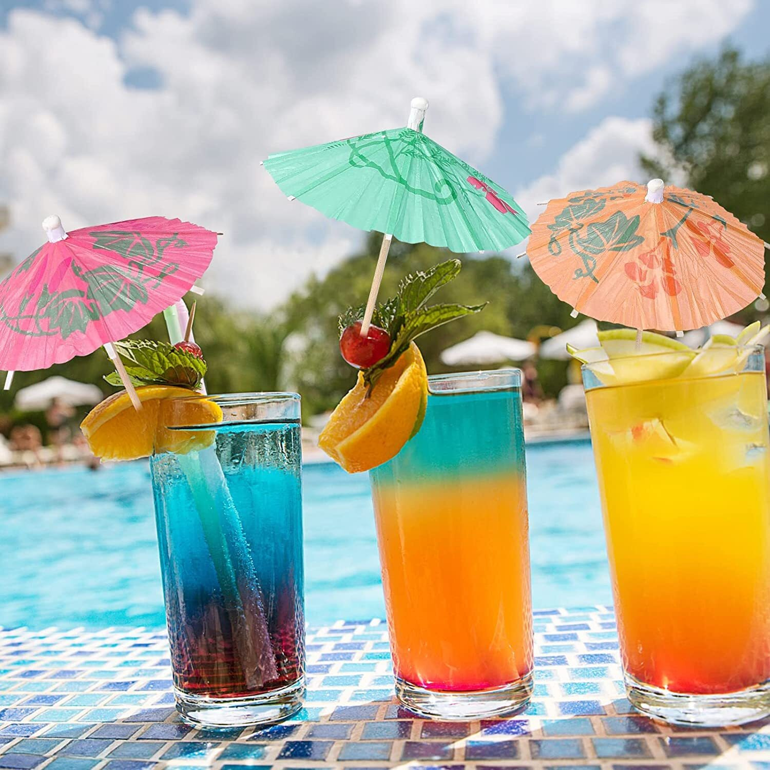 DNY 100 Pcs Cocktail Drink Umbrella Picks Toothpicks - Colorful Paper Hawaiian Toothpicks Cocktail Umbrellas for Drinks Tiki Party Decorations