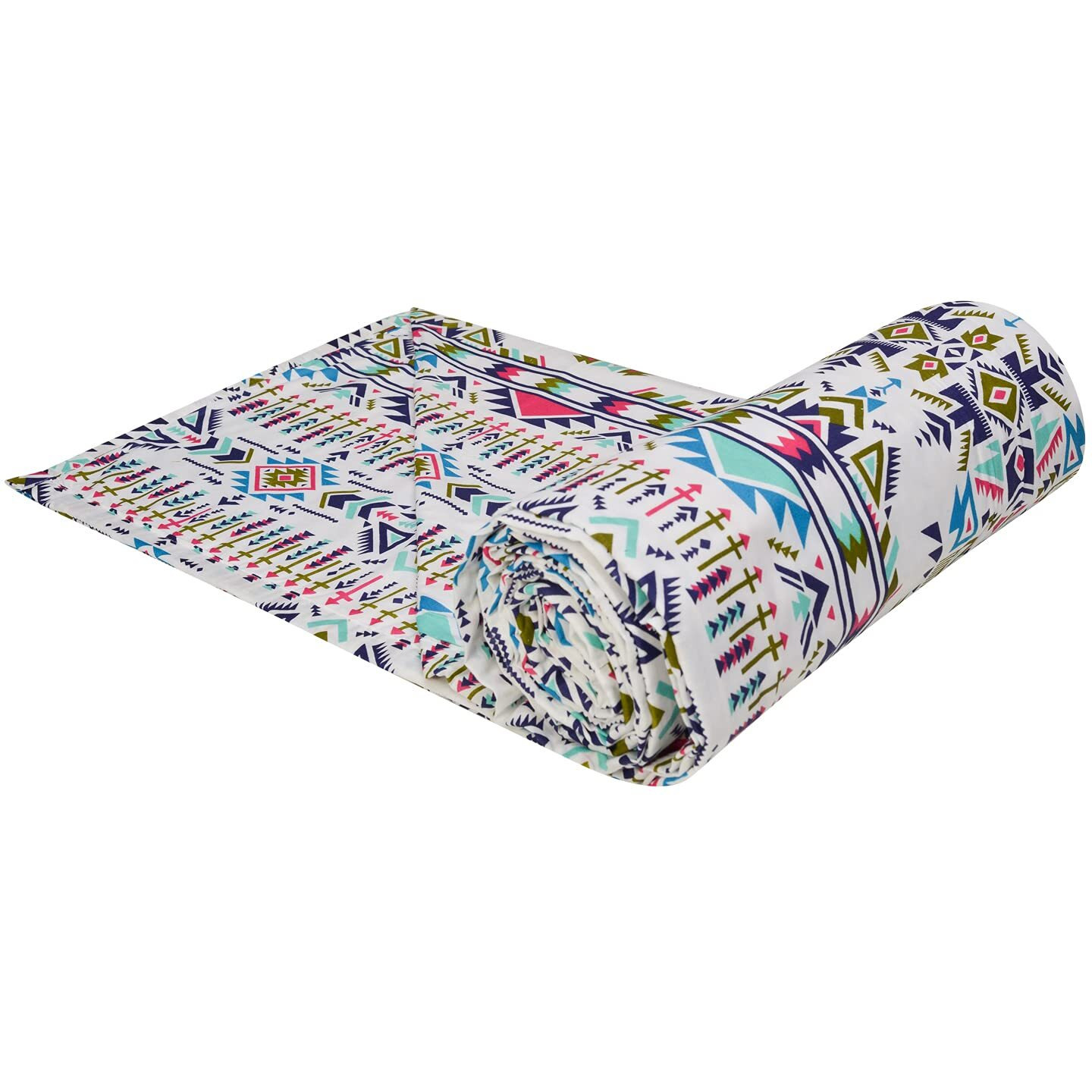 Trance Home Linen Pure Cotton Reversible Dohar Toddler Size | Cotton AC Quilt for Babies | Infants - New Born blanket | Soft Light-Weight Bed Blanket 0-4 Years kids (140cm x 100cm, Aztec Sea Blue)