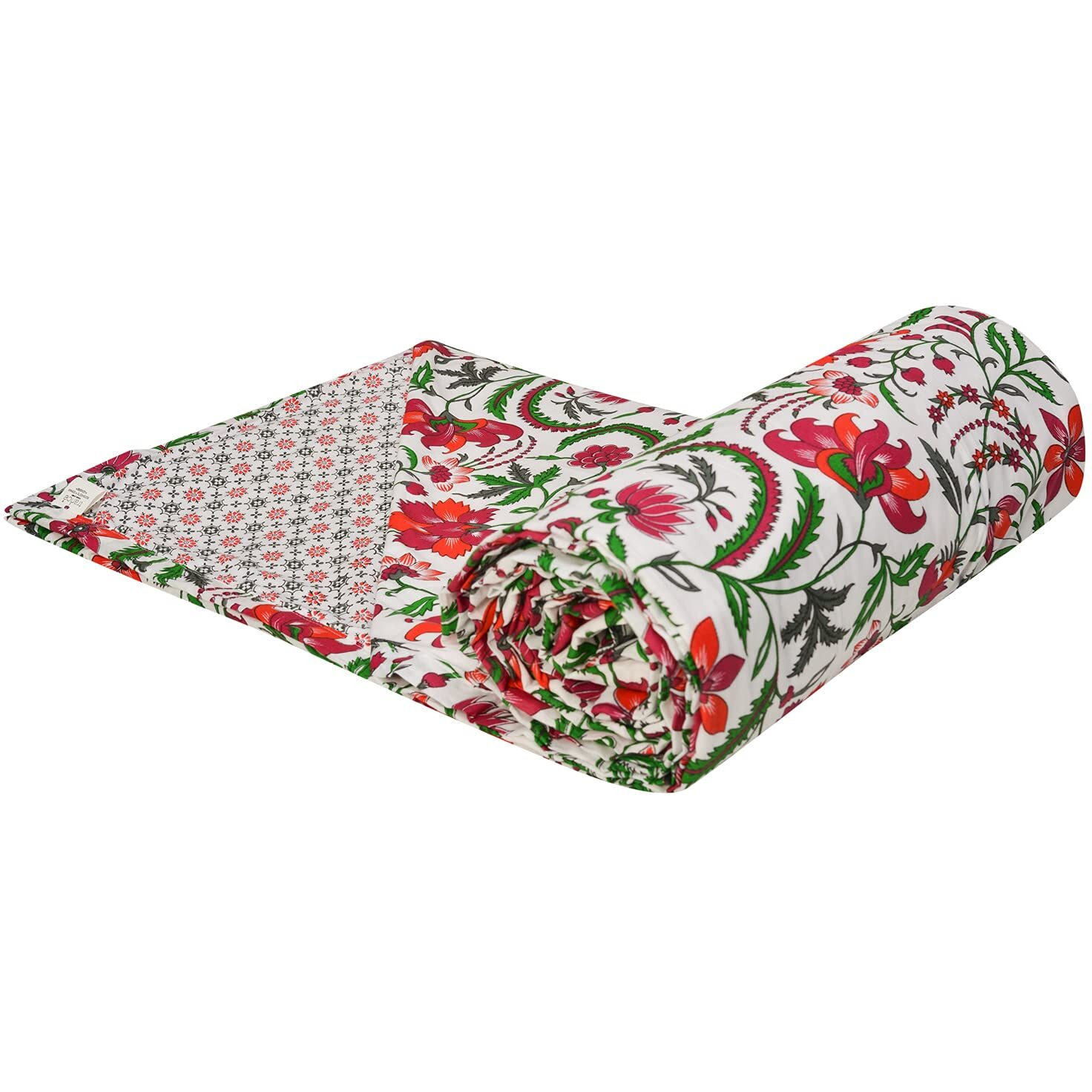 Trance Home Linen Pure Cotton Reversible Dohar Toddler Size | Cotton AC Quilt for Babies | Infants - New Born blanket | Soft Light-Weight Bed Blanket 0-4 Years kids (140cm x 100cm, Firdaus Red)