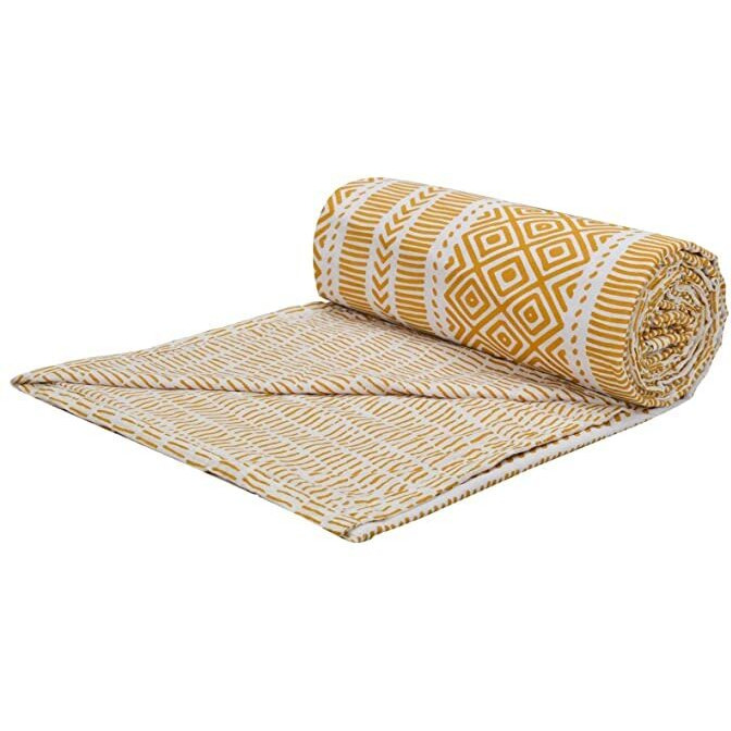 Trance Home Linen Pure Cotton Reversible Dohar Toddler Size | Cotton AC Quilt for Babies | Infants - New Born| Soft Light-Weight Bed Blanket 0-4 Years kids (140cm x 100cm, Aztec Mustard Yellow)