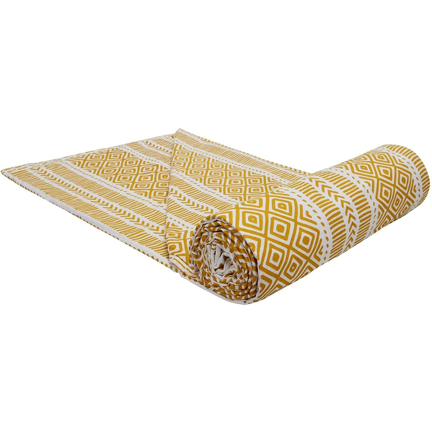 Trance Home Linen Pure Cotton Reversible Dohar Toddler Size | Cotton AC Quilt for Babies | Infants - New Born| Soft Light-Weight Bed Blanket 0-4 Years kids (140cm x 100cm, Aztec Mustard Yellow)