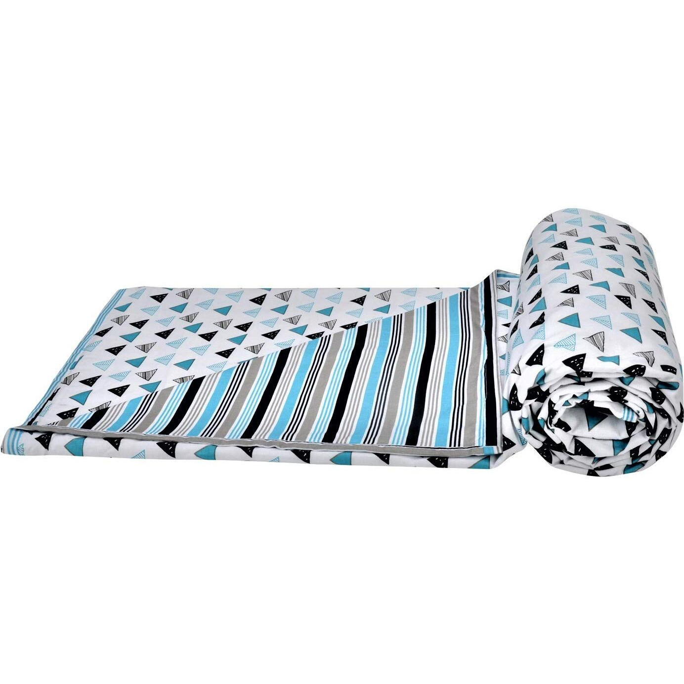 Trance Home Linen Pure Cotton Reversible Dohar Toddler Size | Cotton AC Quilt for Babies | Infants - New Born | Soft Light-Weight Bed Blanket 0-4 Years kids (140cm x 100cm, Blue Black Triangles)