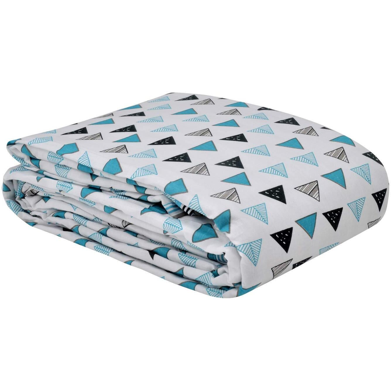Trance Home Linen Pure Cotton Reversible Dohar Toddler Size | Cotton AC Quilt for Babies | Infants - New Born | Soft Light-Weight Bed Blanket 0-4 Years kids (140cm x 100cm, Blue Black Triangles)