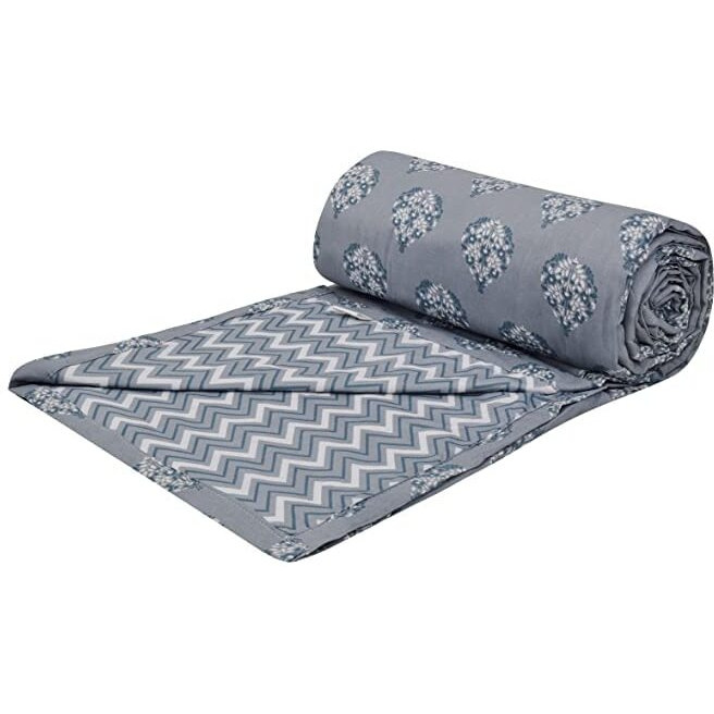 Trance Home Linen Pure Cotton Reversible Dohar Toddler Size | Cotton AC Quilt for Babies | Infants - New Born blanket | Soft Light-Weight Bed Blanket 0-4 Years kids (140cm x 100cm, Aurora Grey)