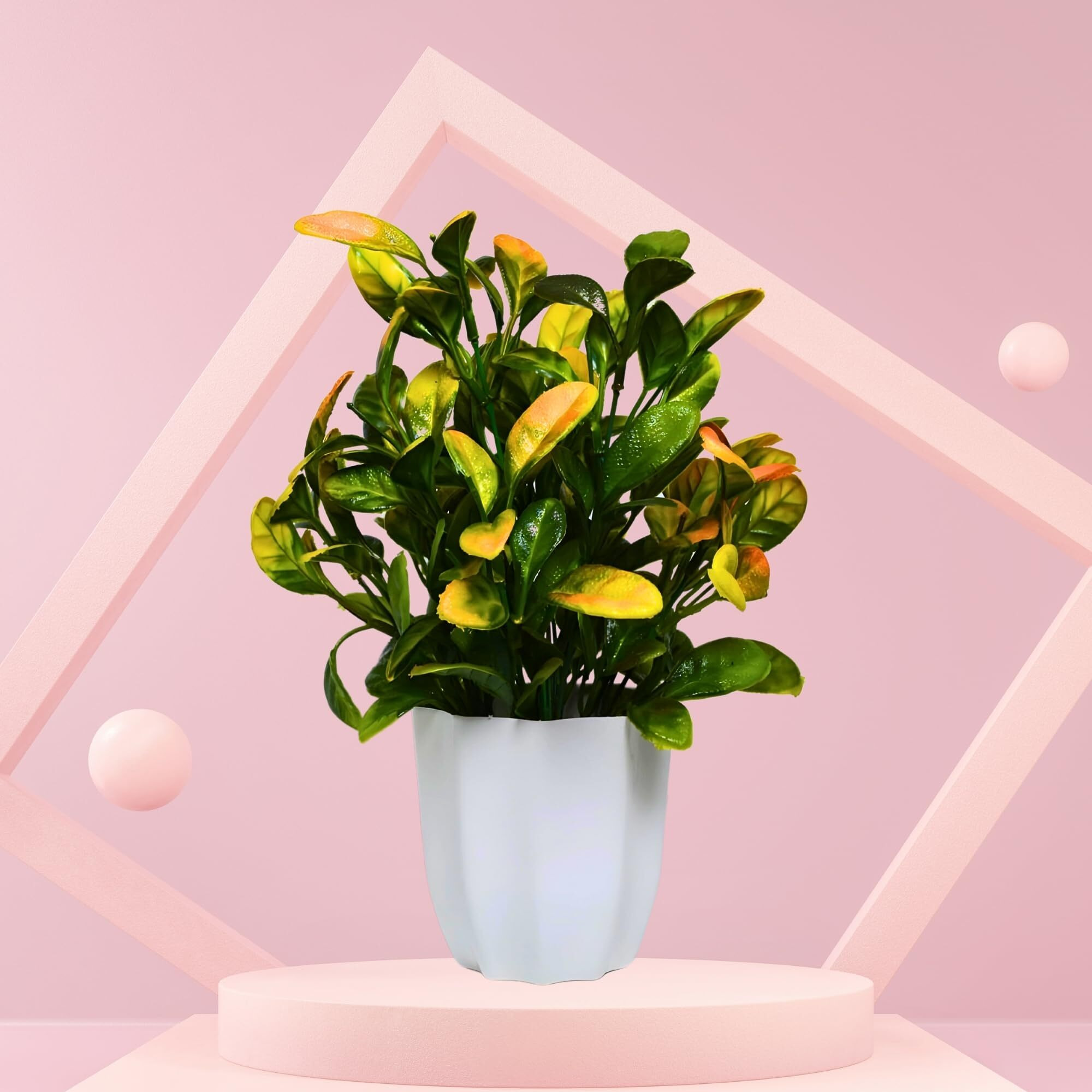 fancymart Artificial Plant Citrus Orange Leaves in Pot Perfect Potted Decoration for Home Living Room & Office Spaces Height - 30cm
