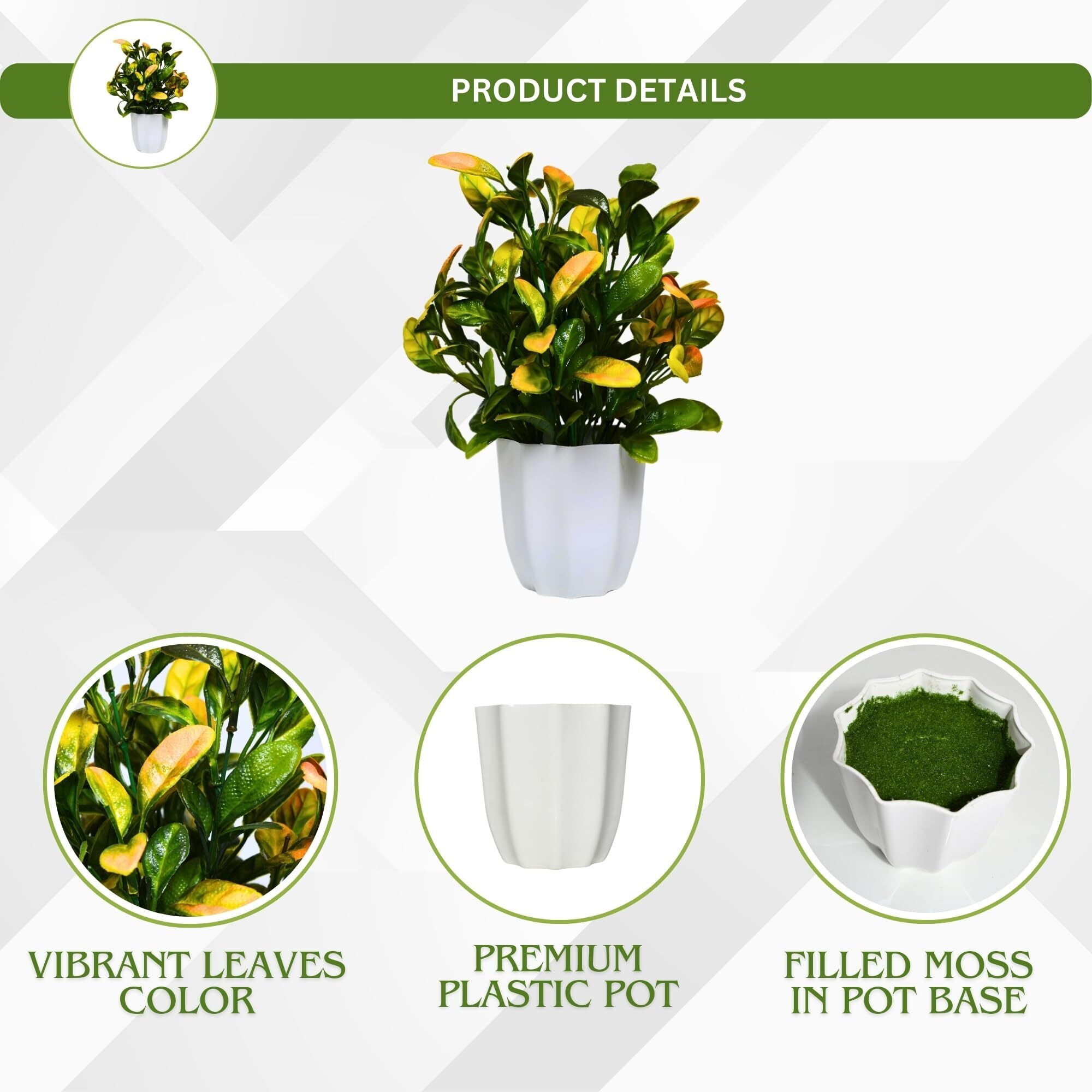 fancymart Artificial Plant Citrus Orange Leaves in Pot Perfect Potted Decoration for Home Living Room & Office Spaces Height - 30cm