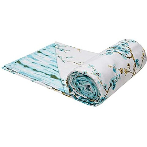 Trance Home Linen Pure Cotton Reversible Dohar Toddler Size | Cotton AC Quilt for Babies | Infants - New Born blanket | Soft Light-Weight Bed Blanket 0-4 Years kids (140cm x 100cm, Akira Turquoise)