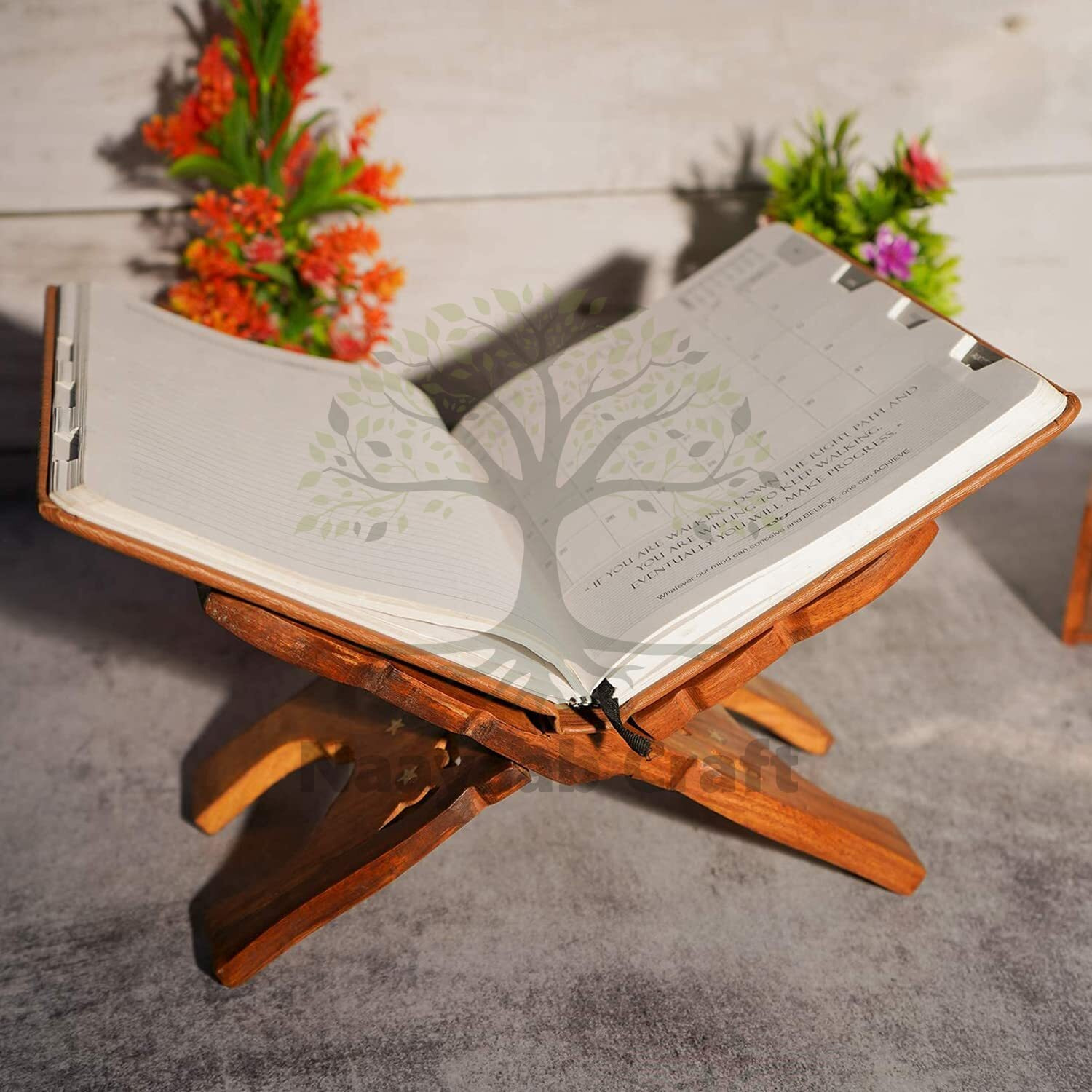 Naayaab Craft Handmade & Handcraft Sheesham Wooden Book Holder Display Stand Folding Religious Prayer Free Reading Stand with Intricate Carvings, Rehal for Religious Holy Books - Size (12 Inch)