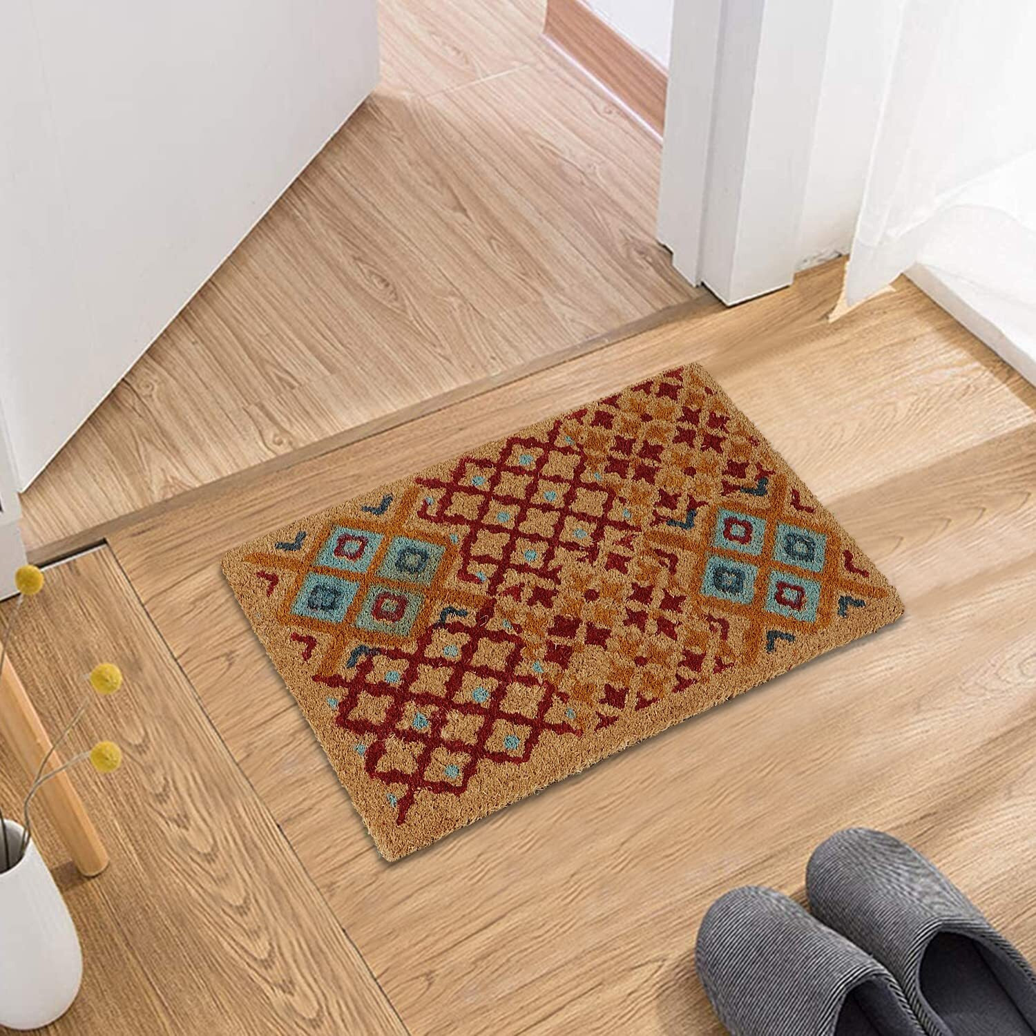 HOKIPO 40X60 Cm Natural Coconut Coir Rectangular Mat For Entrance With Antislip Pvc Backing, Green (In-470-Gr), 60 Cm, 40 Cm