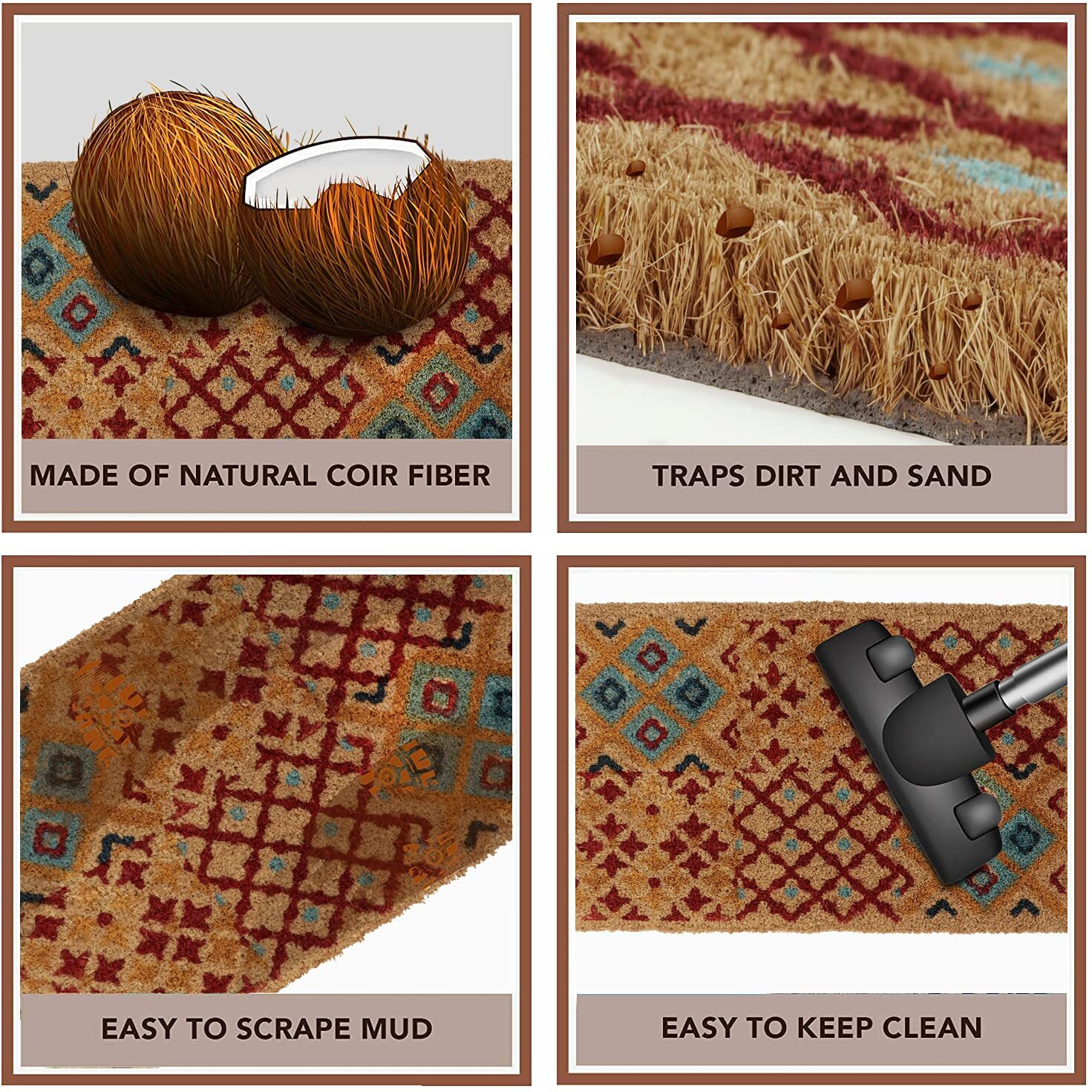 HOKIPO 40X60 Cm Natural Coconut Coir Rectangular Mat For Entrance With Antislip Pvc Backing, Green (In-470-Gr), 60 Cm, 40 Cm