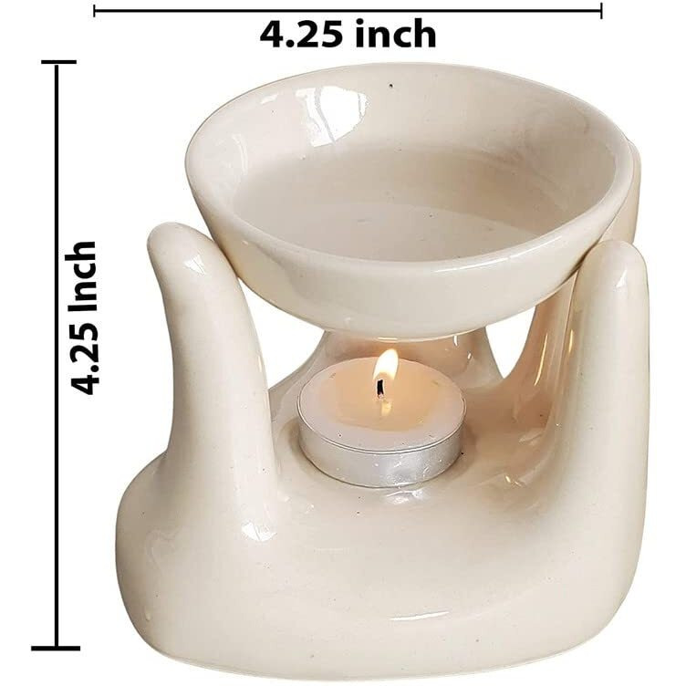 Pure Source India Oil Burner for Home, Office, with 1 Tea Light Candle, Made by Porcelain (Off White)