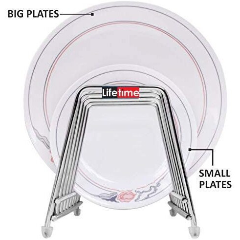 LIFE TIME Multipurpose Chrome Plated Stainless Steel Dish thali Plate Rack Holder Stand for Kitchen Utensil Rack, Pot lid Holder (6 Sections Plate Rack)