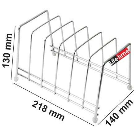 LIFE TIME Multipurpose Chrome Plated Stainless Steel Dish thali Plate Rack Holder Stand for Kitchen Utensil Rack, Pot lid Holder (6 Sections Plate Rack)